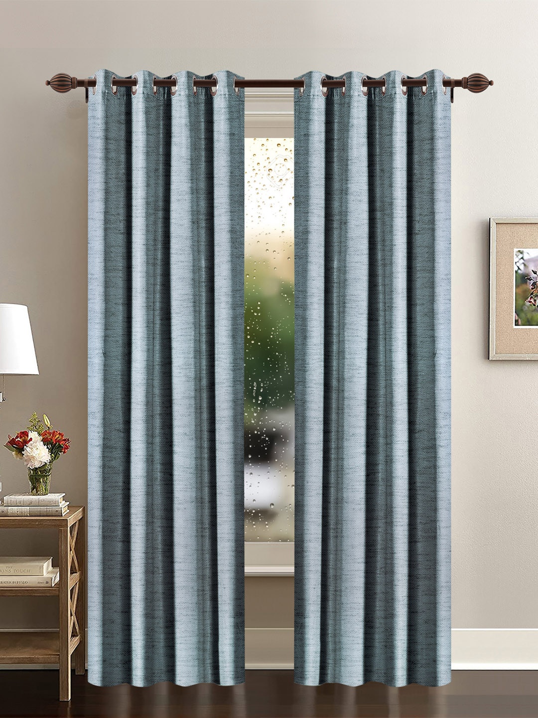 

Deco Window Silver-Toned Set of 2 Room Darkening Long Door Curtain