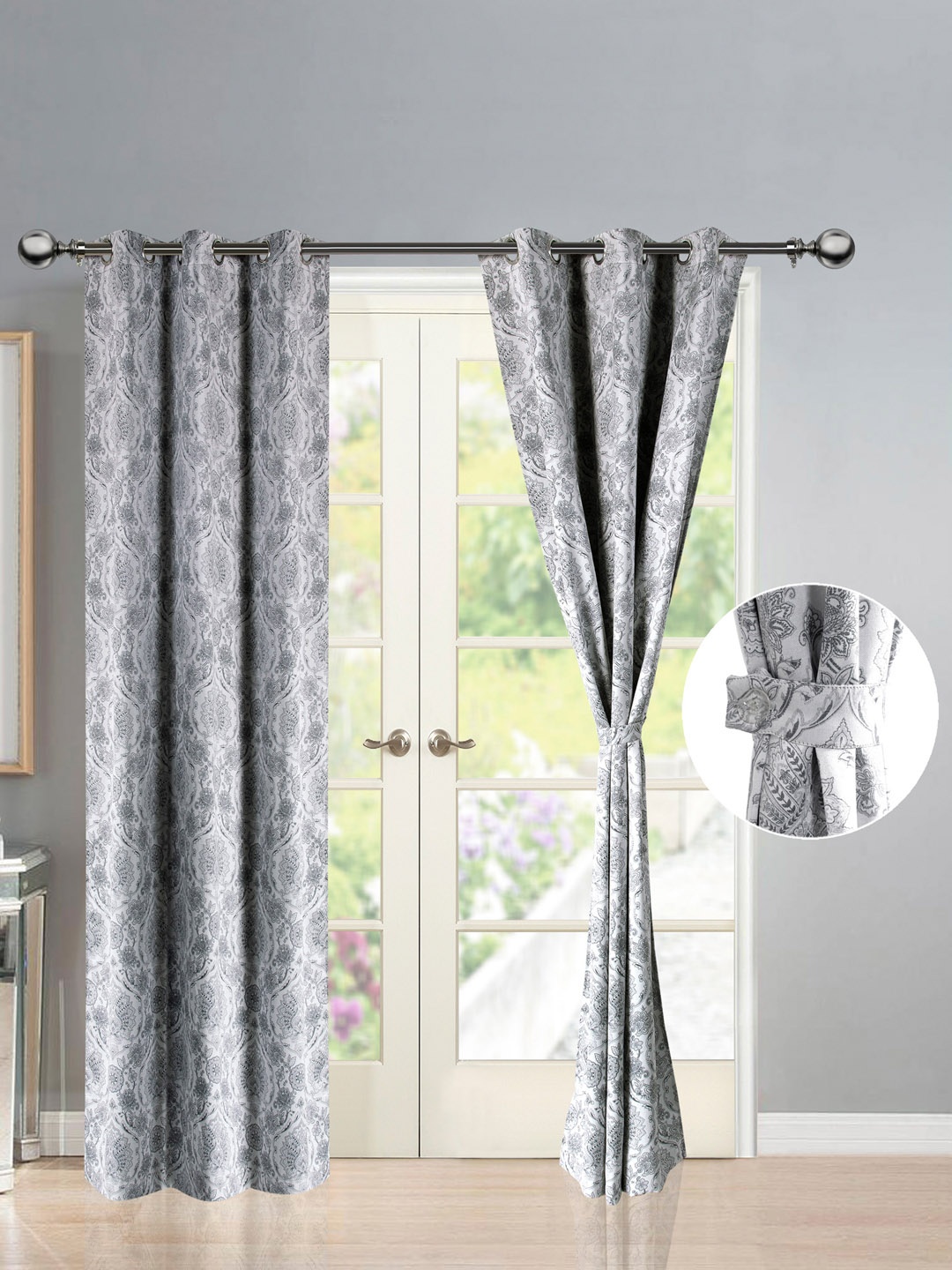 

Deco Window Grey 2 Pieces Ethnic Motifs Door Curtain