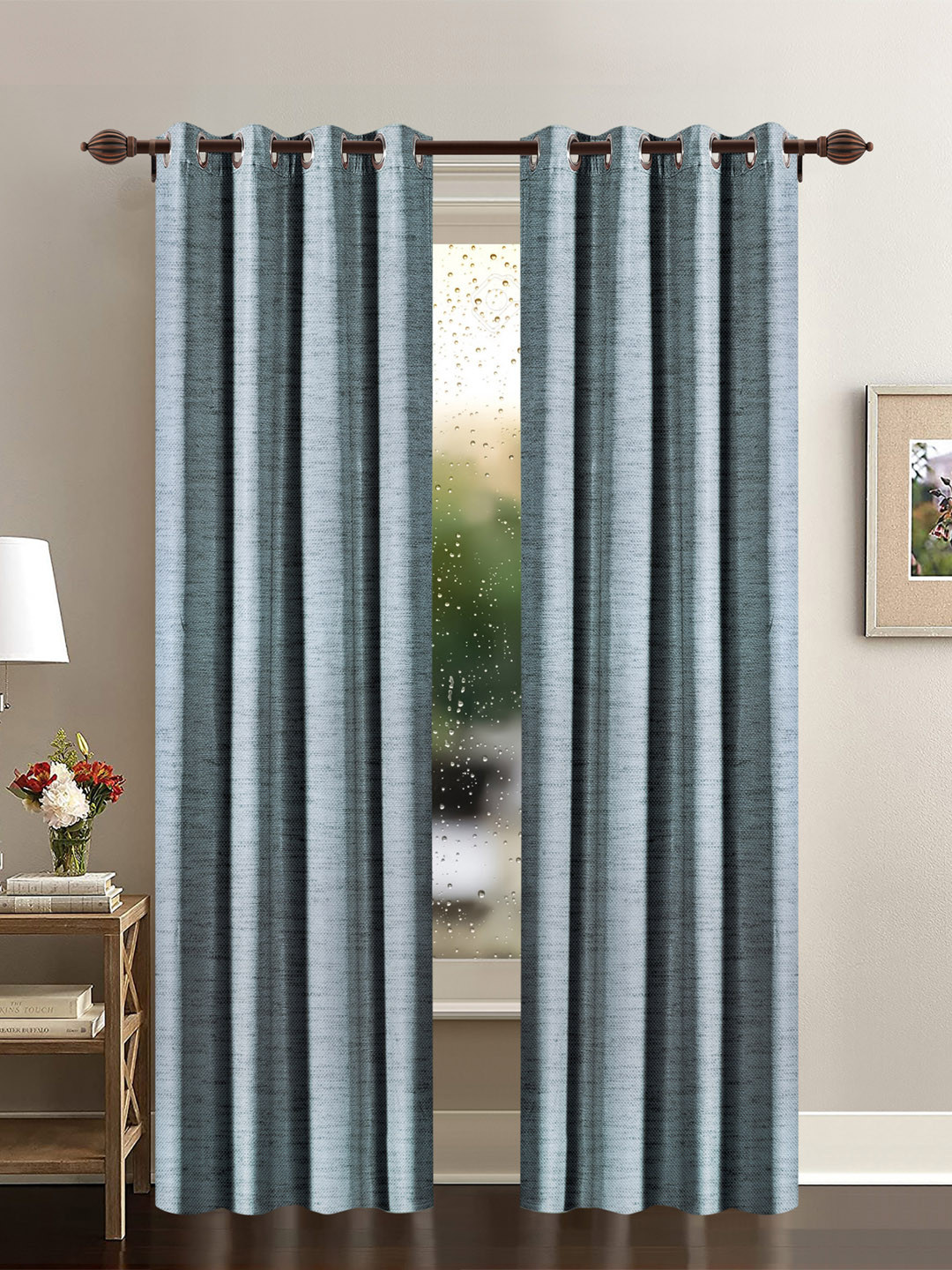 

Deco Window Silver-Toned Set of 2 Room Darkening Door Curtain