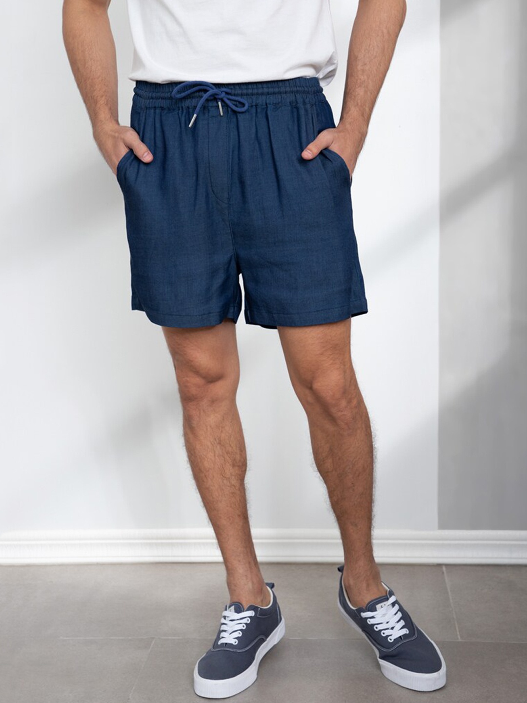 

ORIGIN BY ZALORA Men Navy Blue Tencel Shorts