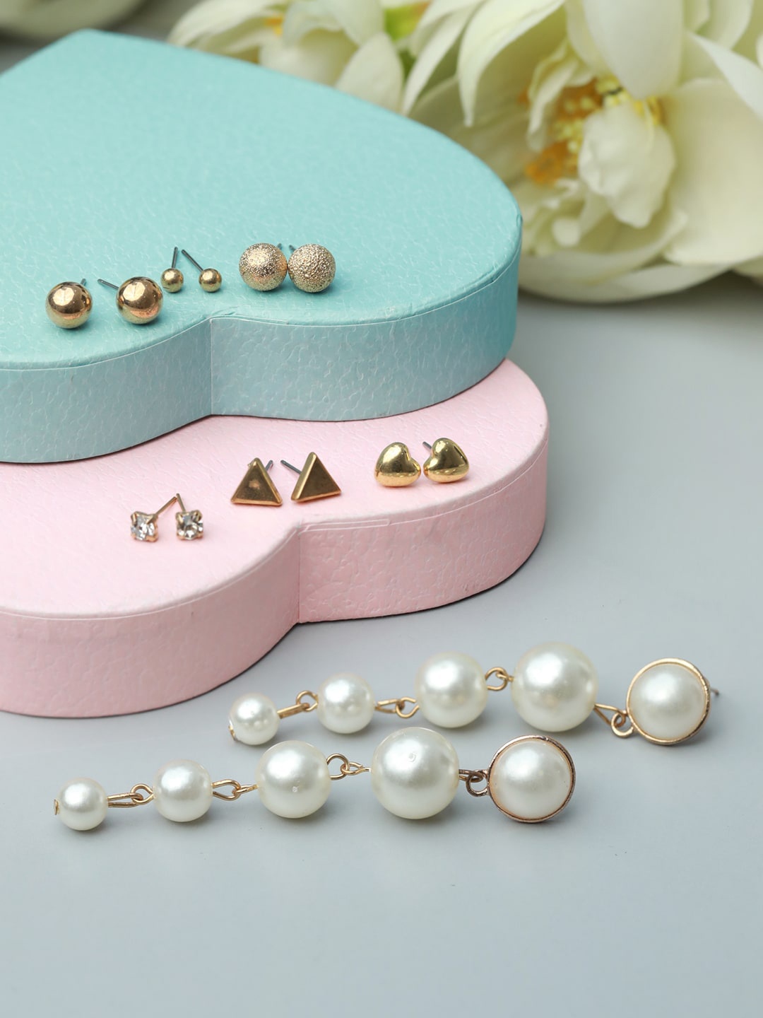 

PRITA BY PRIYAASI Set Of 7 Rose Gold & White Classic Studs Earrings
