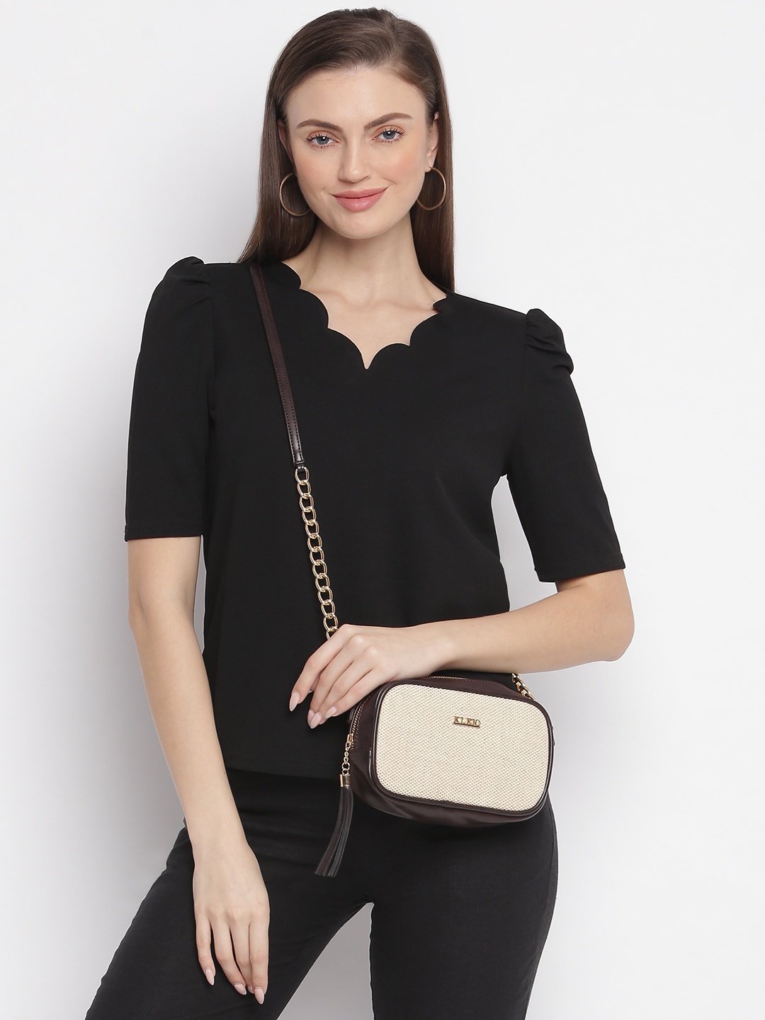 

KLEIO Jute Canvas Structured Sling Bag, Brown