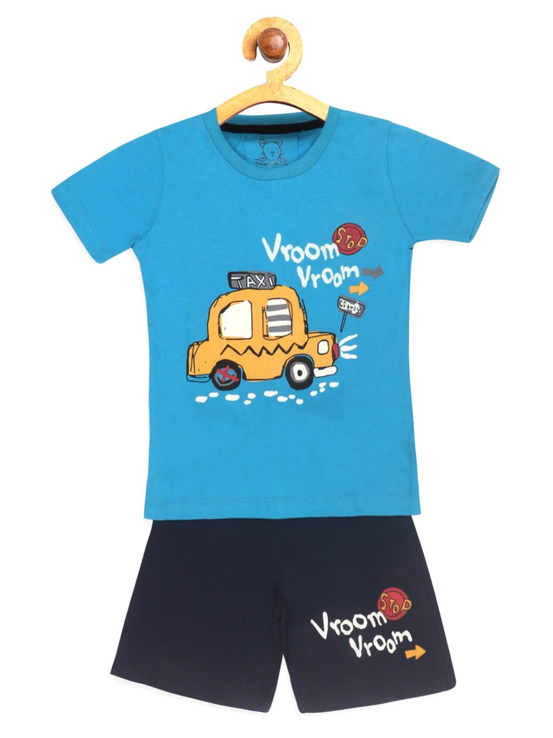 

Lazy Shark Boys Blue & Navy Blue Printed T-shirt With Shorts