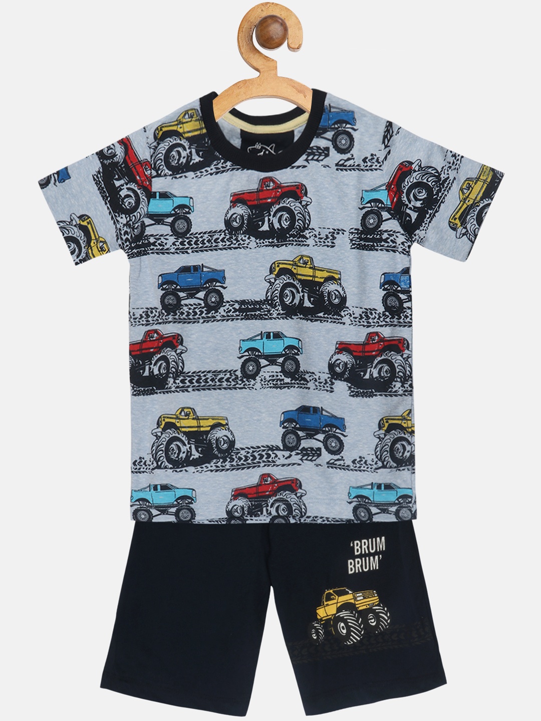 

Lazy Shark Boys Grey & Black Printed T-shirt with Shorts