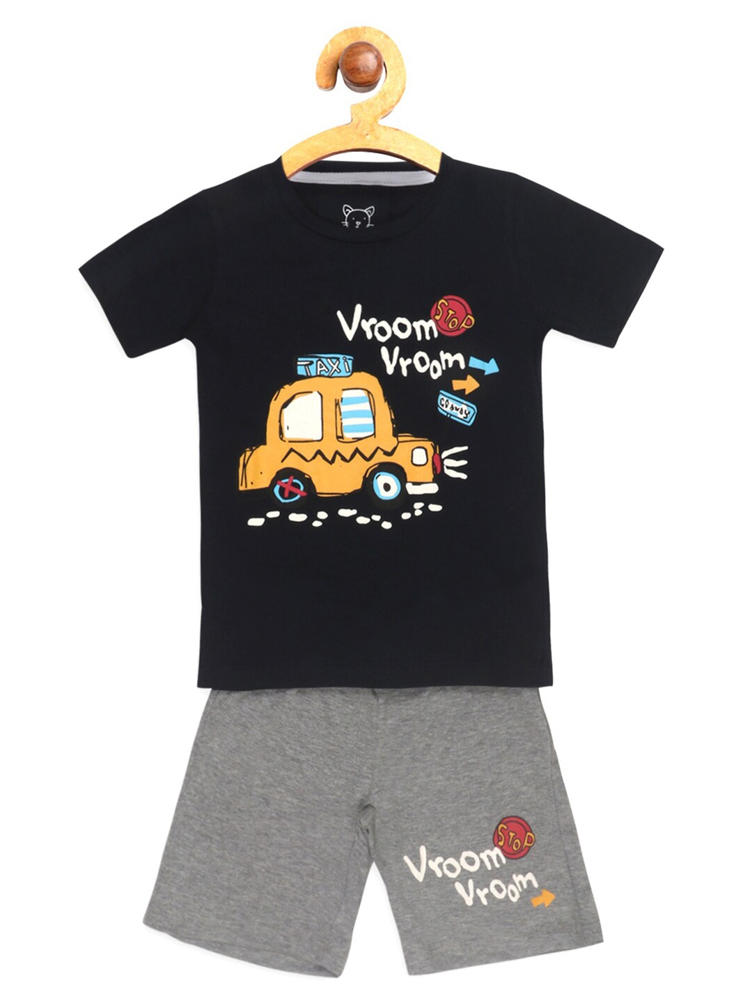 

Lazy Shark Boys Navy Blue & Grey Printed T-shirt with Shorts