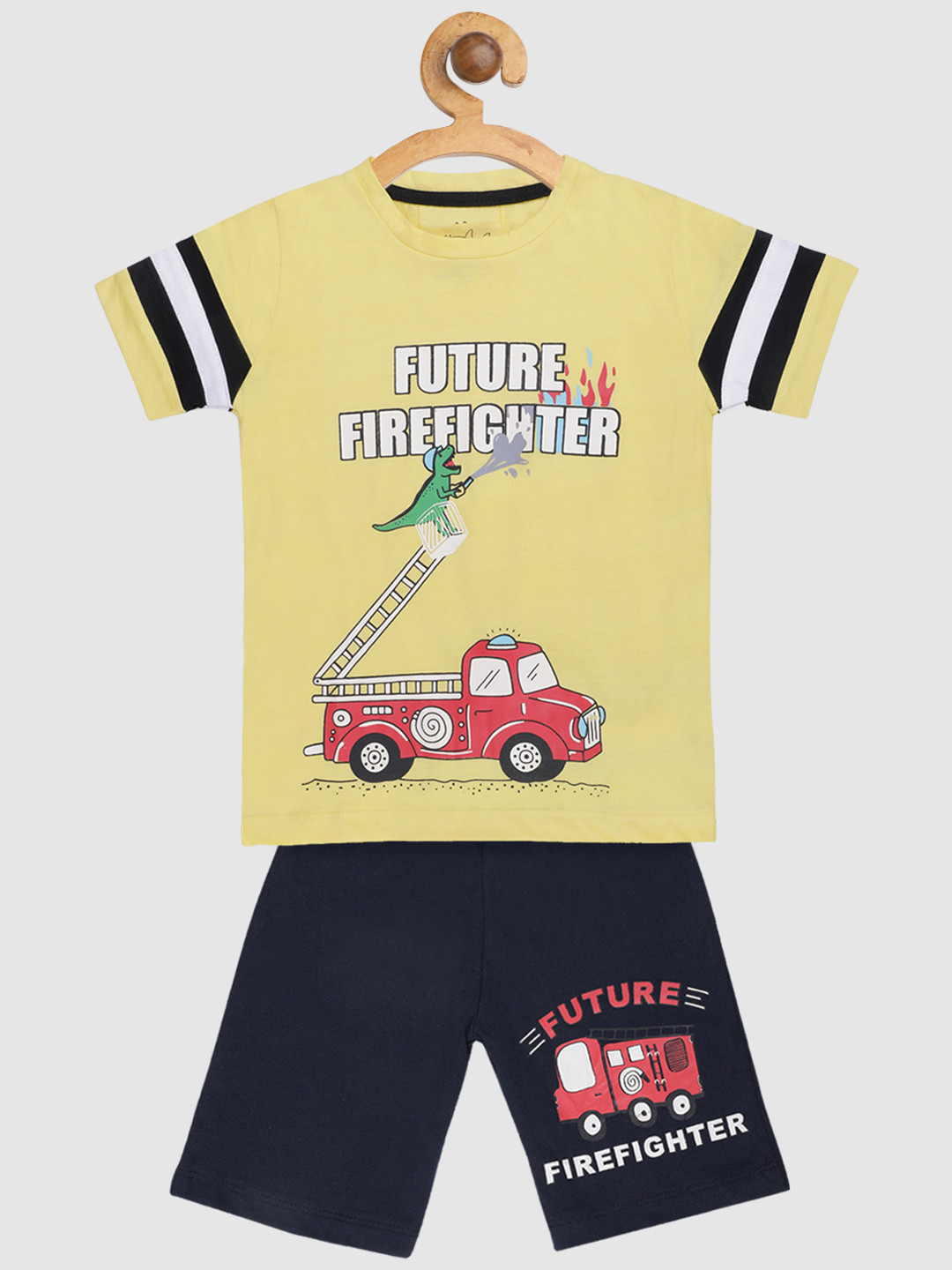 

Lazy Shark Boys Yellow & Black Printed Clothing Set