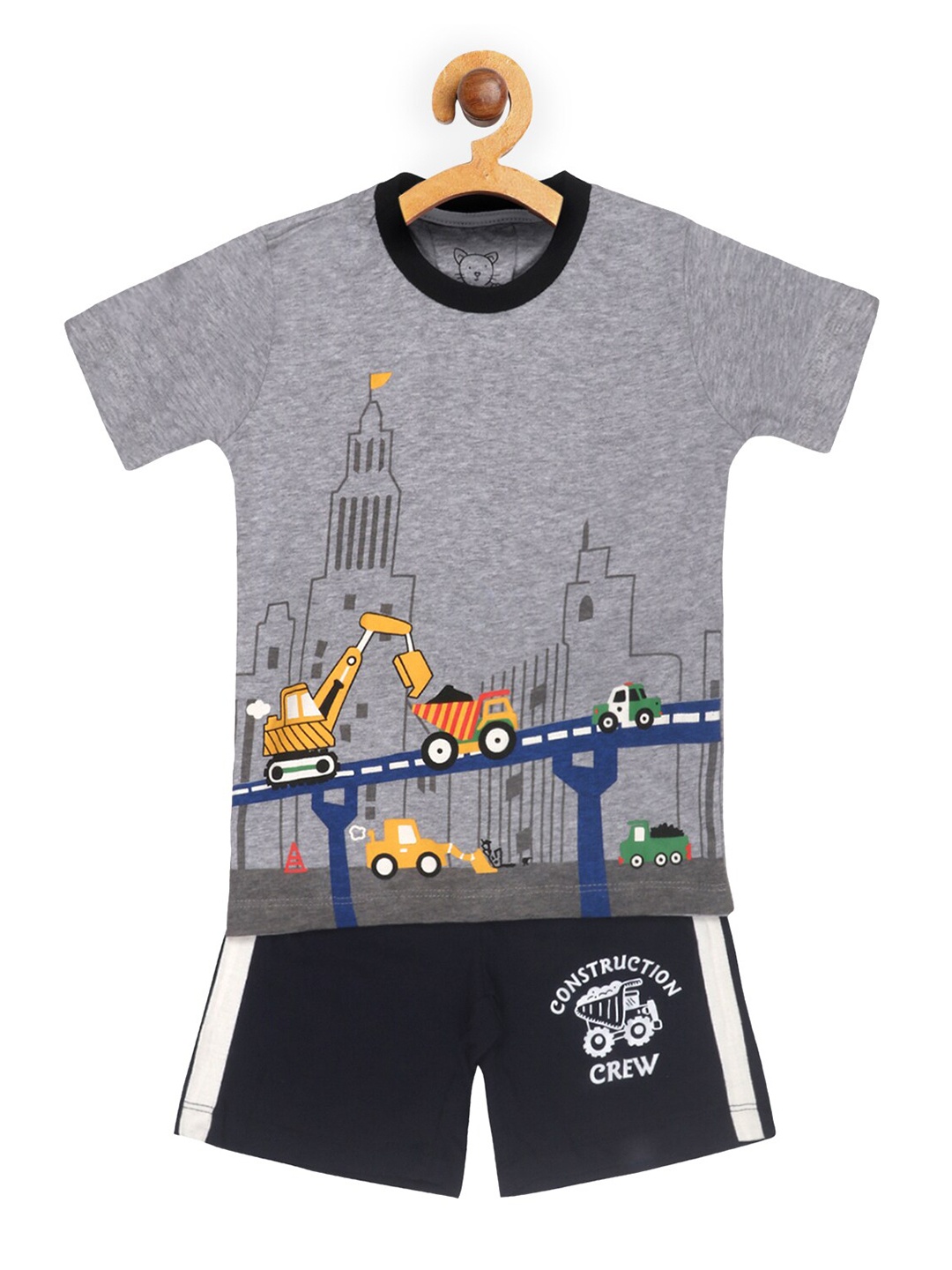 

Lazy Shark Boys Grey & Navy Blue Printed T-shirt with Shorts