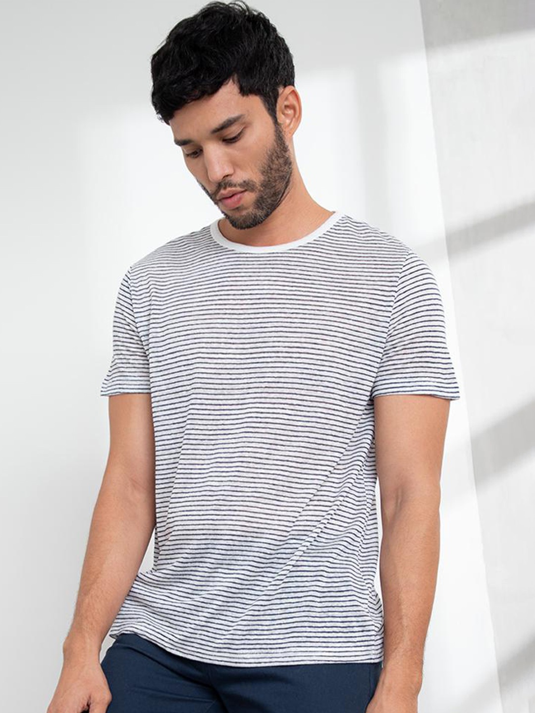 

ORIGIN BY ZALORA Men Multicoloured Printed Linen T-shirt, Multi