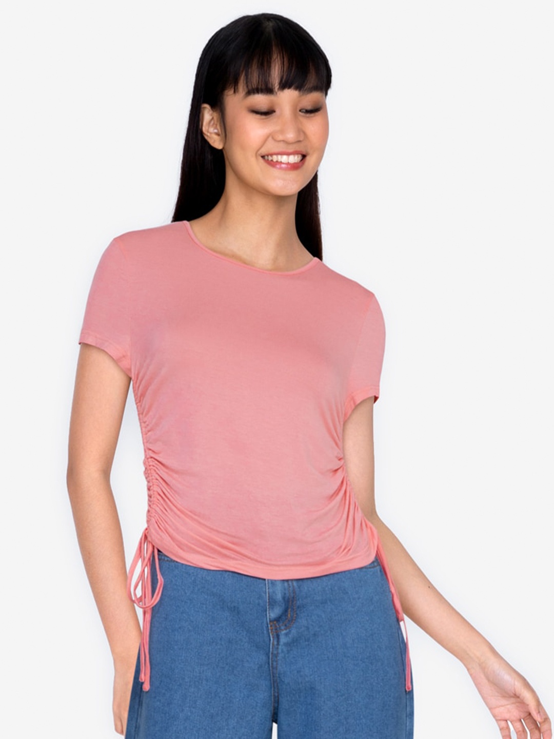 

ZALORA BASICS Pink Ruched Side Detail Top