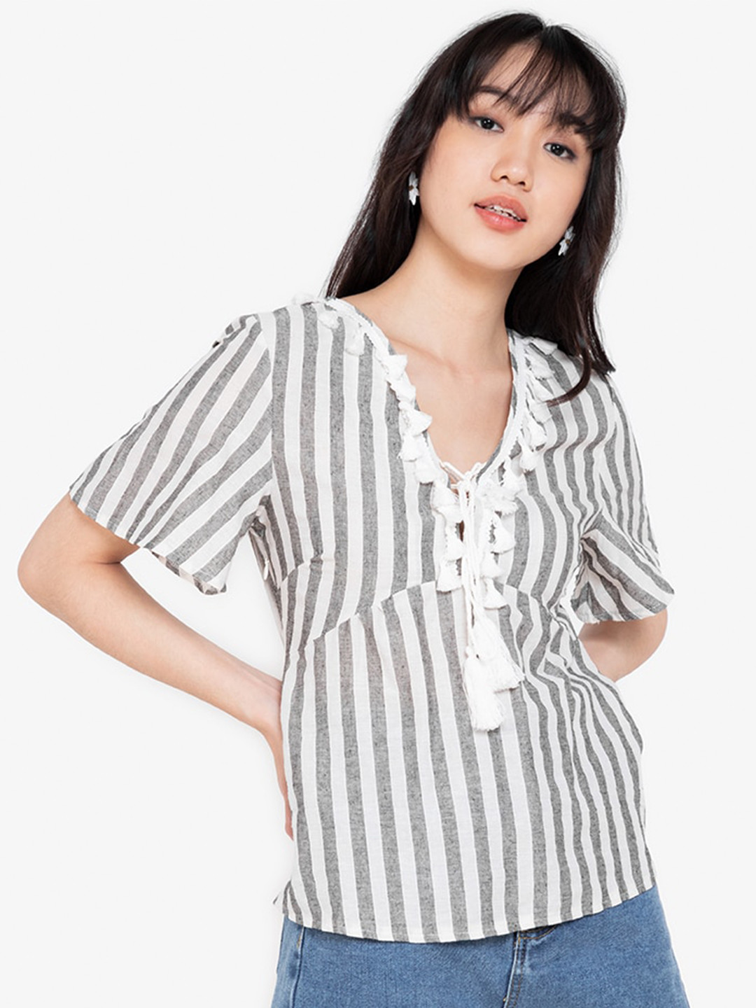 

ZALORA BASICS Off-White & Grey Striped Top