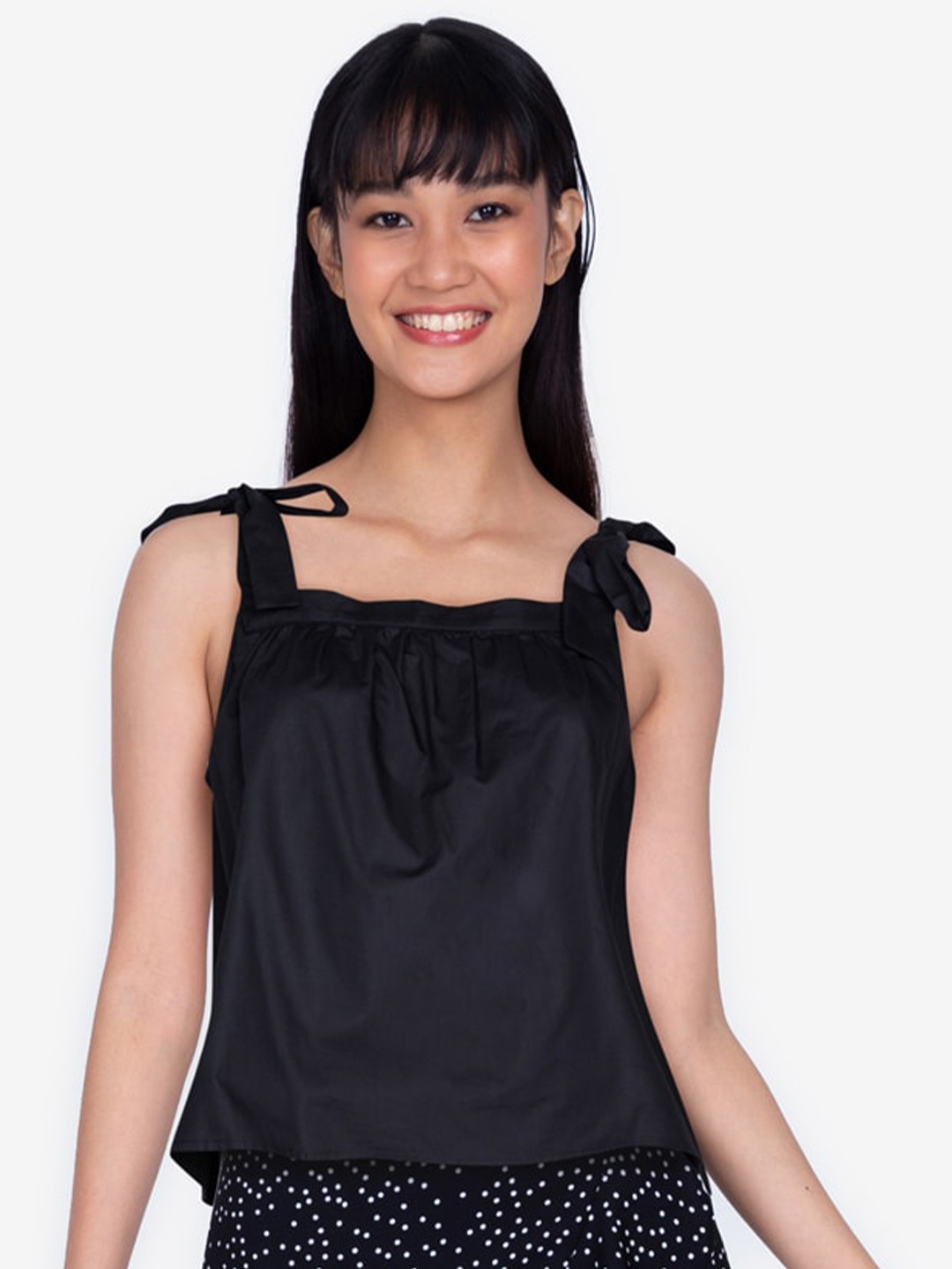 

ZALORA BASICS Black Pure Cotton Bow Strap Top