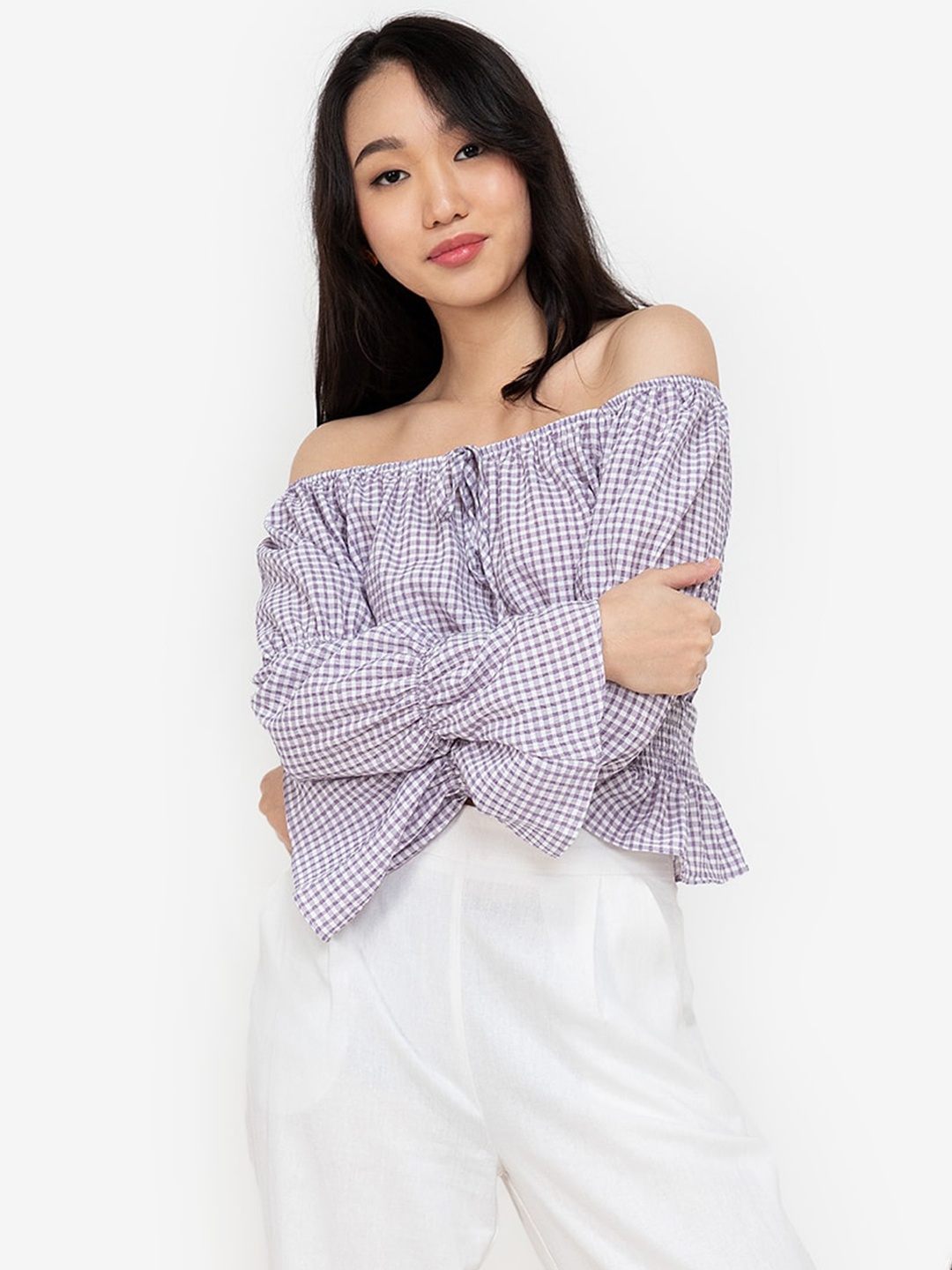 

ZALORA BASICS Women Grey Checked Crop Top