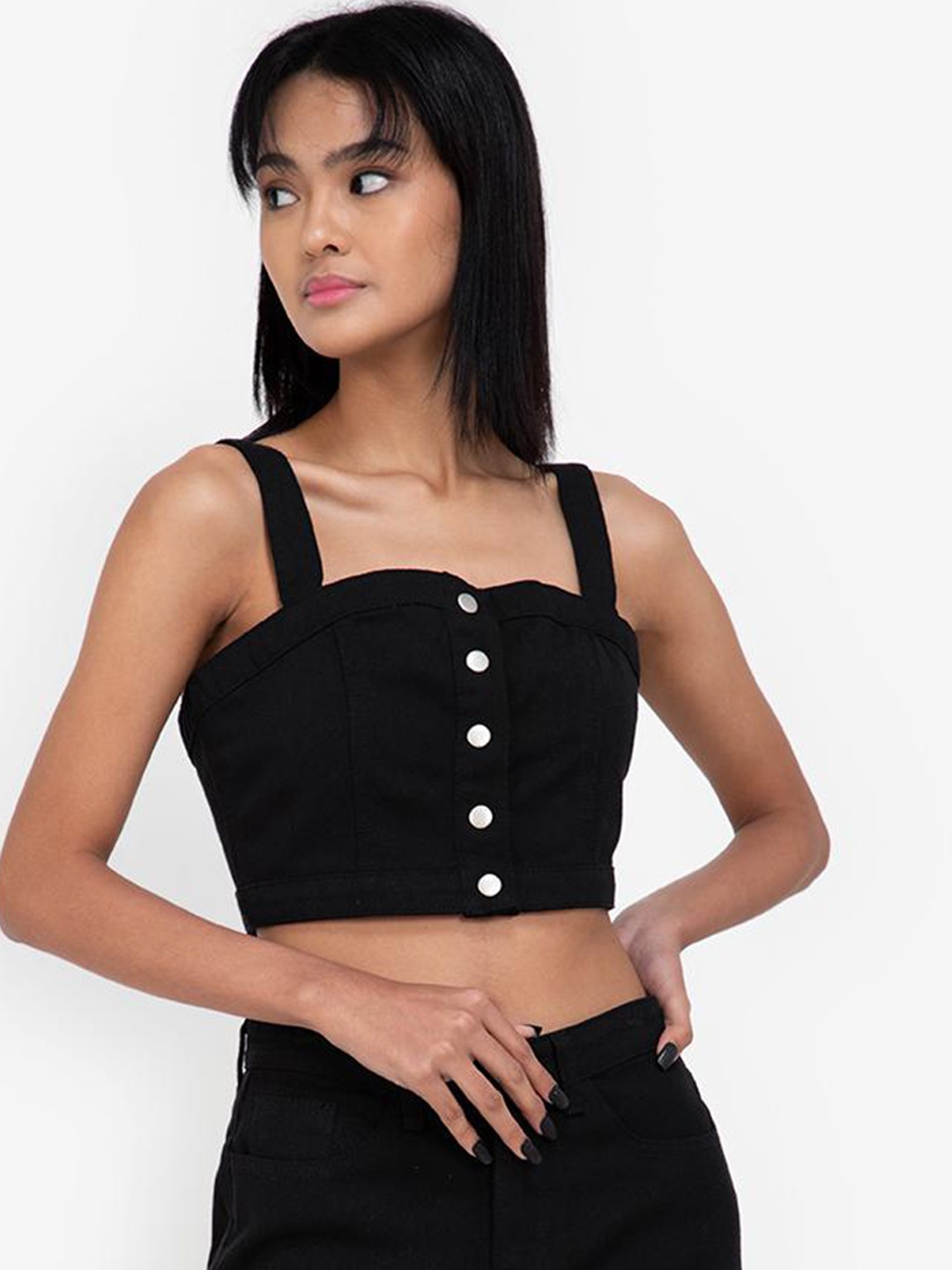 

ZALORA BASICS Black Halter Neck Crop Top