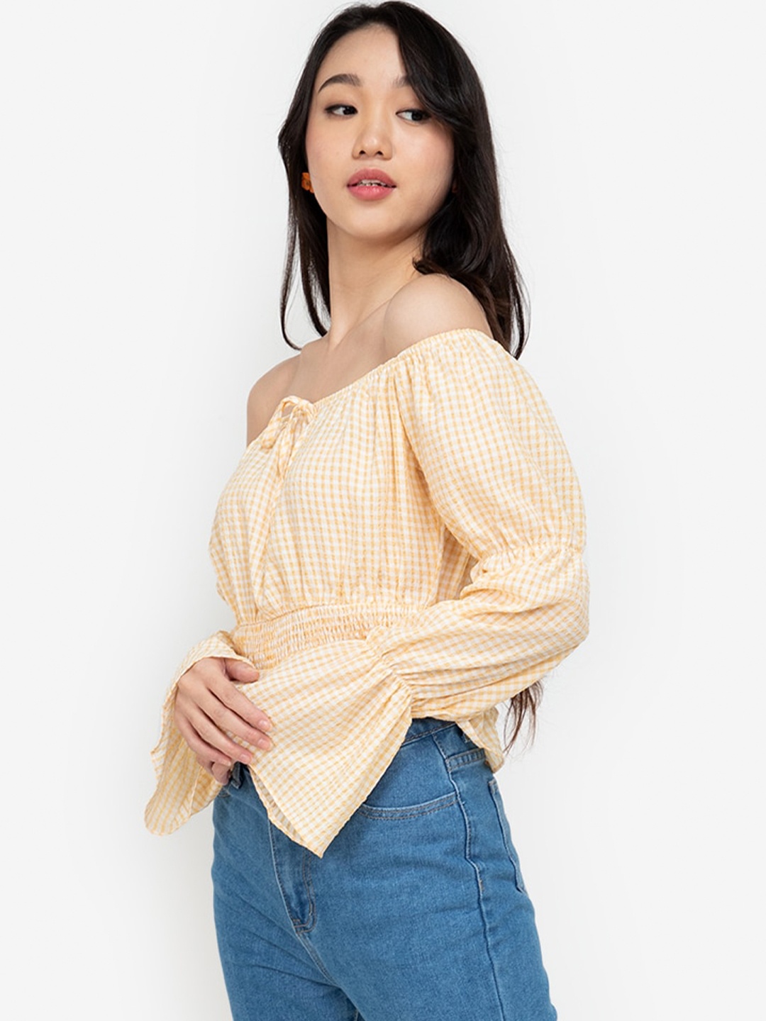 

ZALORA BASICS Cream-Coloured Smocked Waist Top