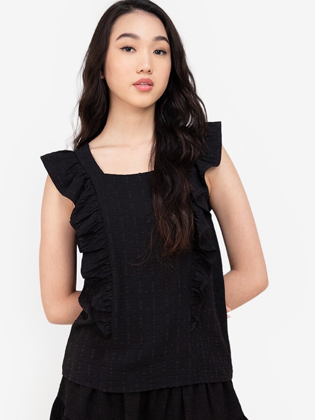 

ZALORA BASICS Black Ruffles Top