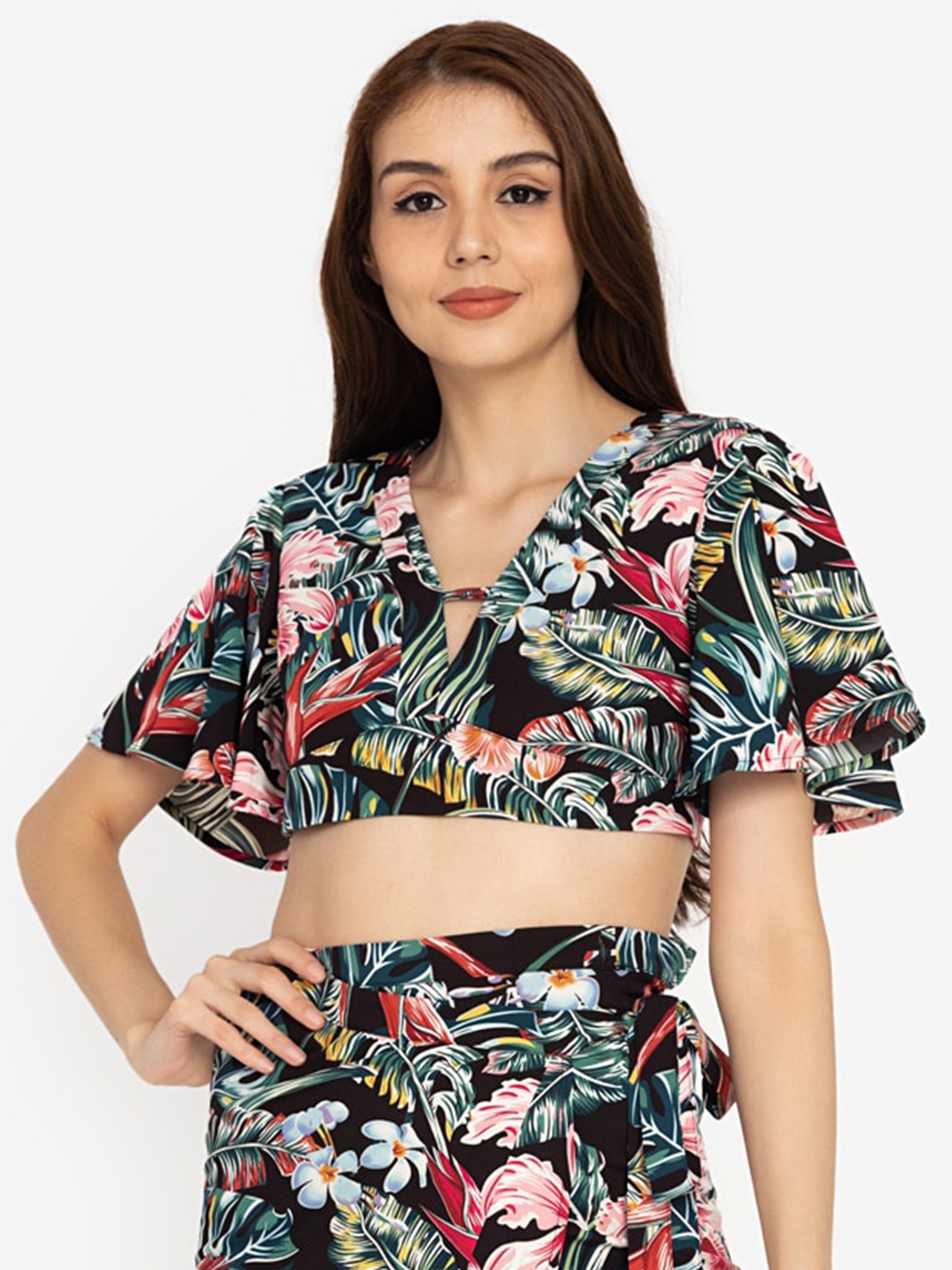 

ZALORA BASICS Multicoloured Floral Print Styled Back Crop Top, Multi