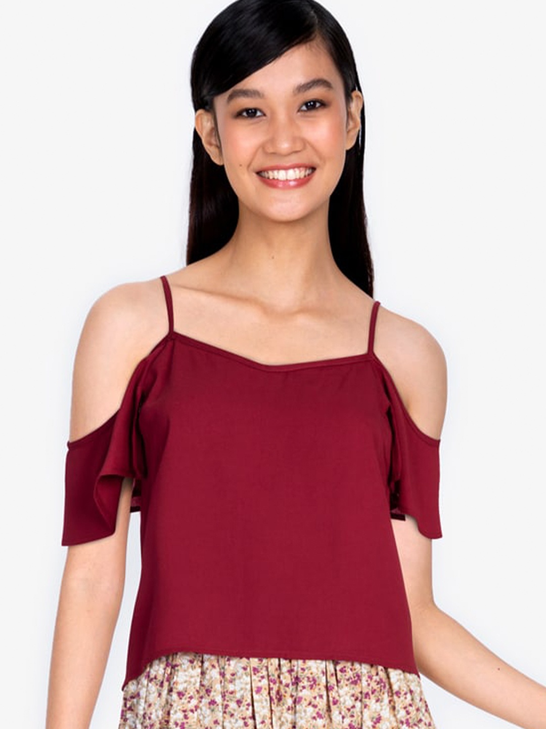 

ZALORA BASICS Maroon Cold-Shoulder Sleeves Top