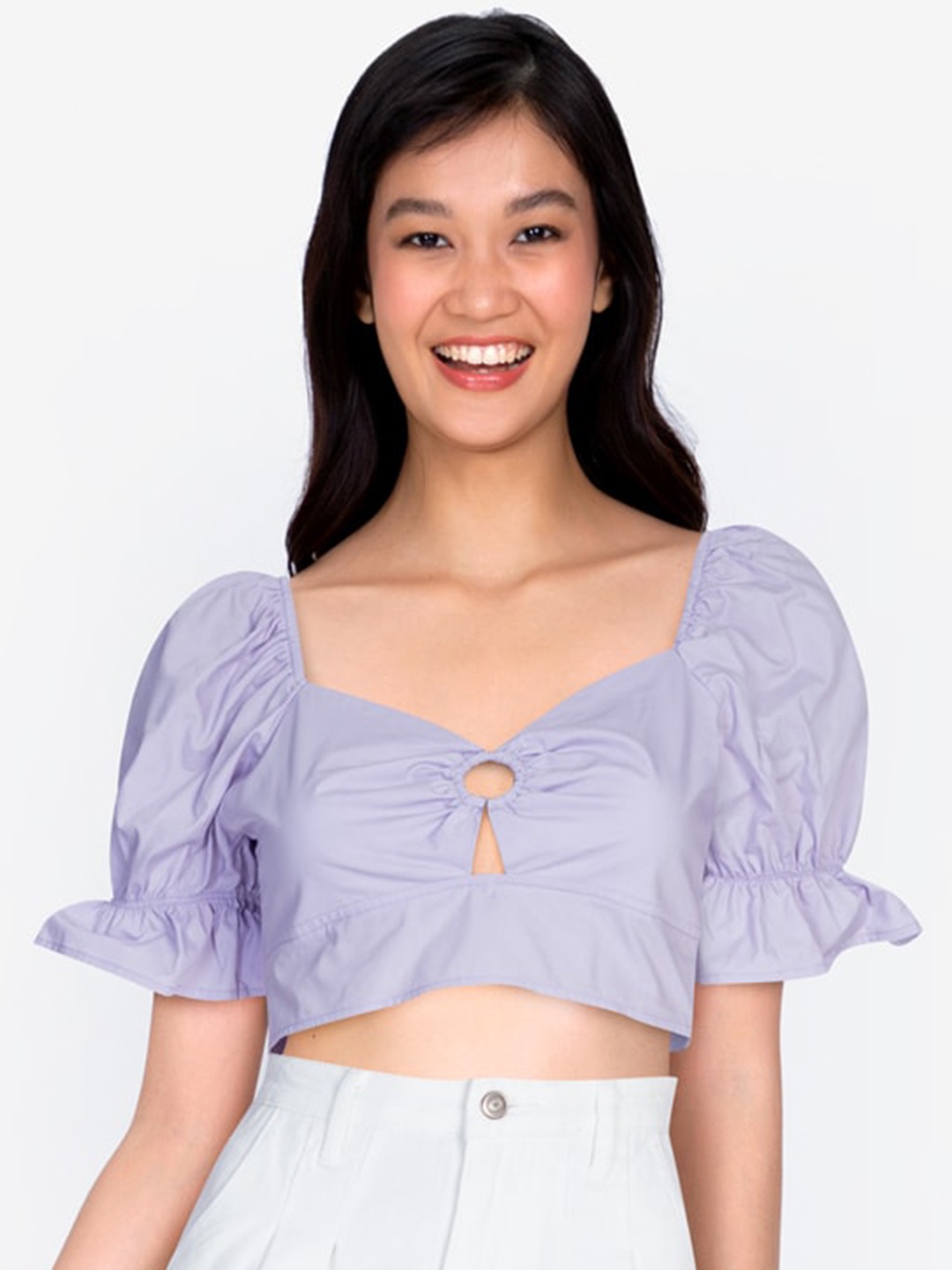 

ZALORA BASICS Purple Sweetheart Neck Crop Top