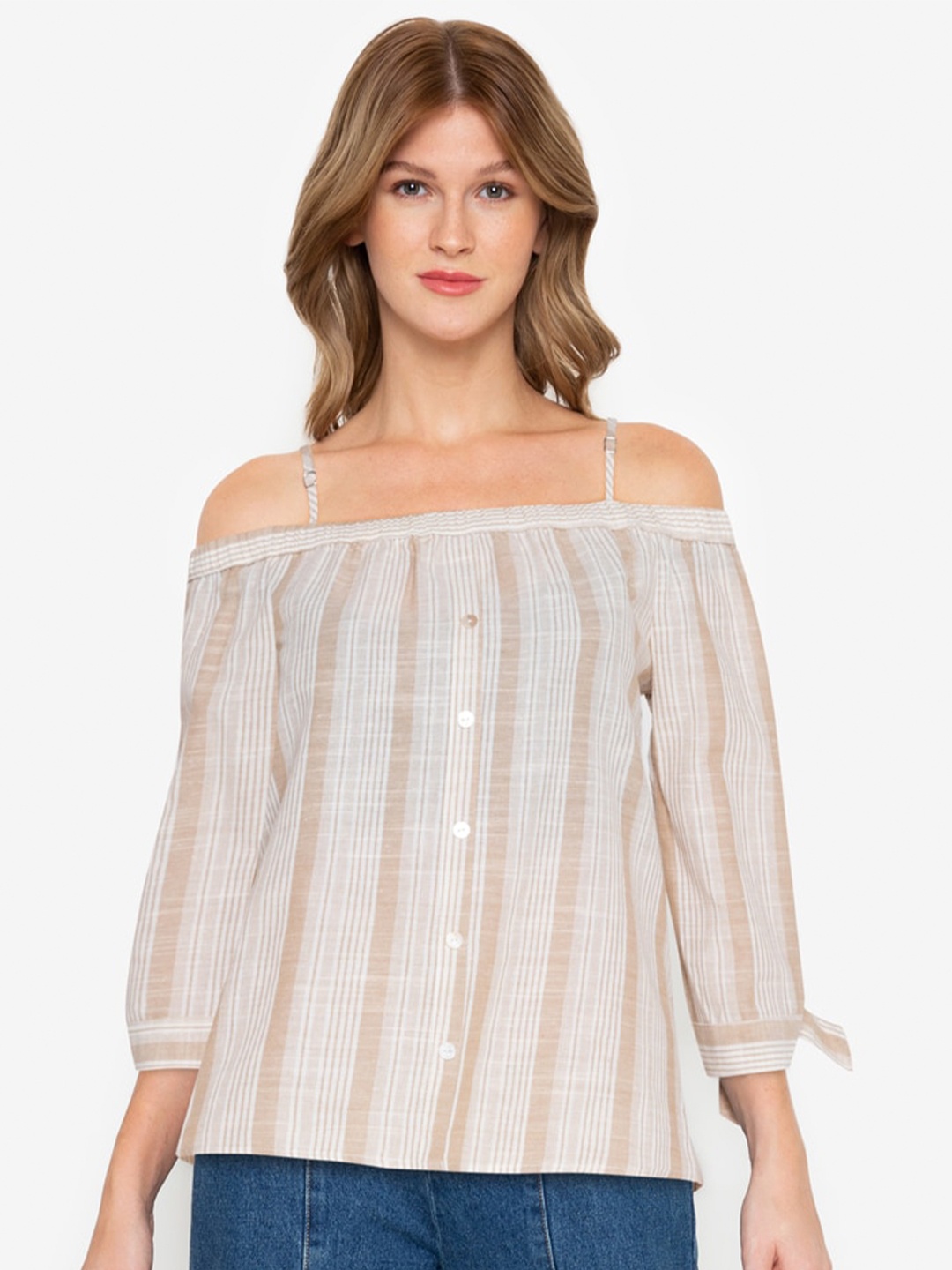 

ZALORA BASICS Multicoloured Striped Off-Shoulder Top, Multi
