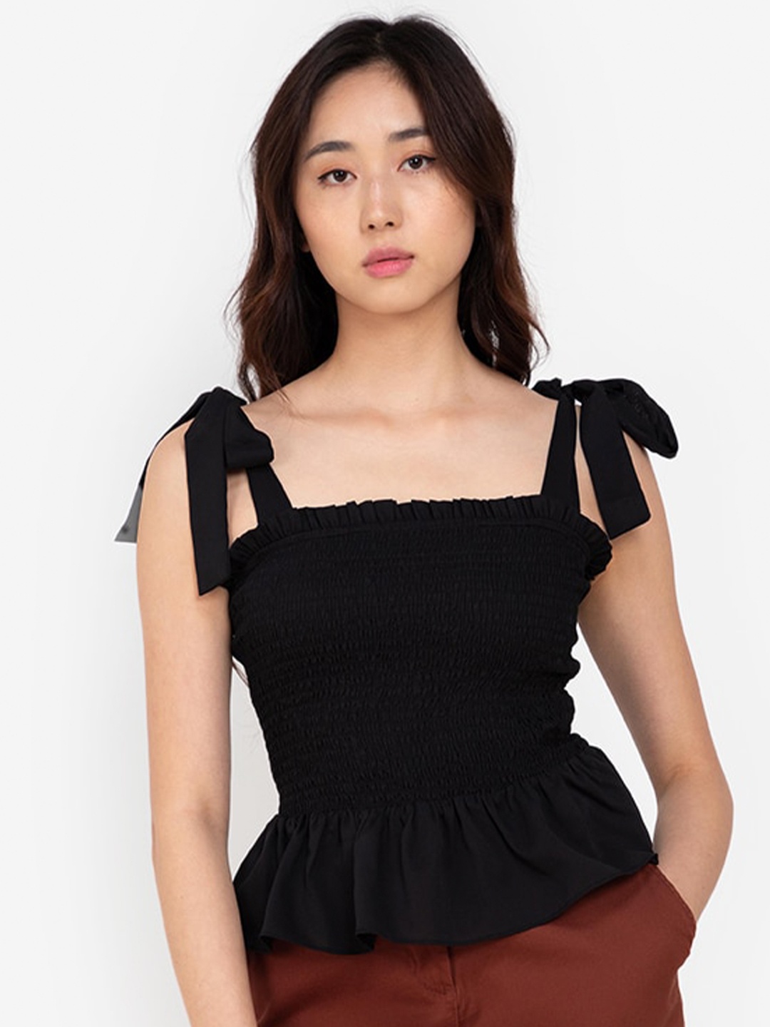 

ZALORA BASICS Black Smocked Strap Top