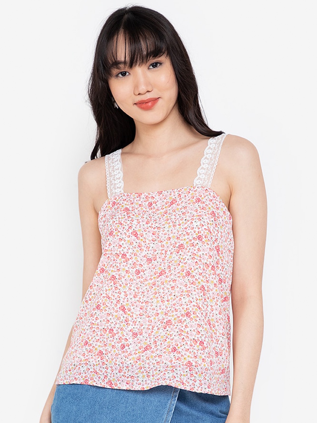 

ZALORA BASICS Multicoloured Floral Print Lace Trim Cami Top, Multi
