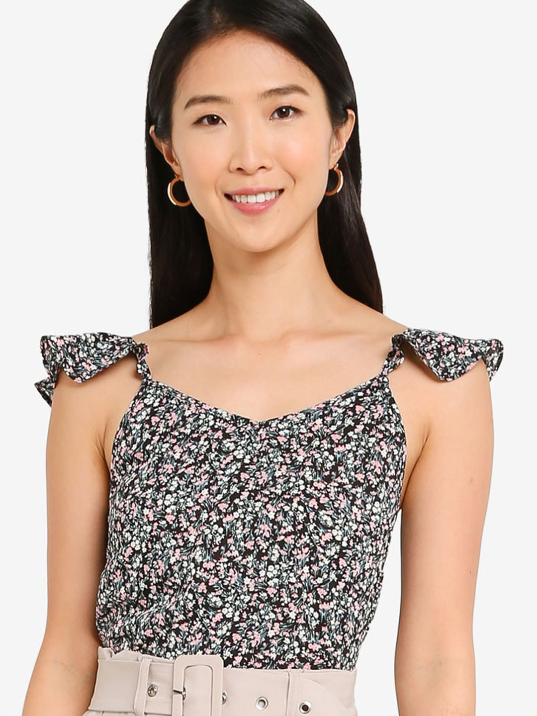 

ZALORA BASICS Black & Pink Floral Print Top