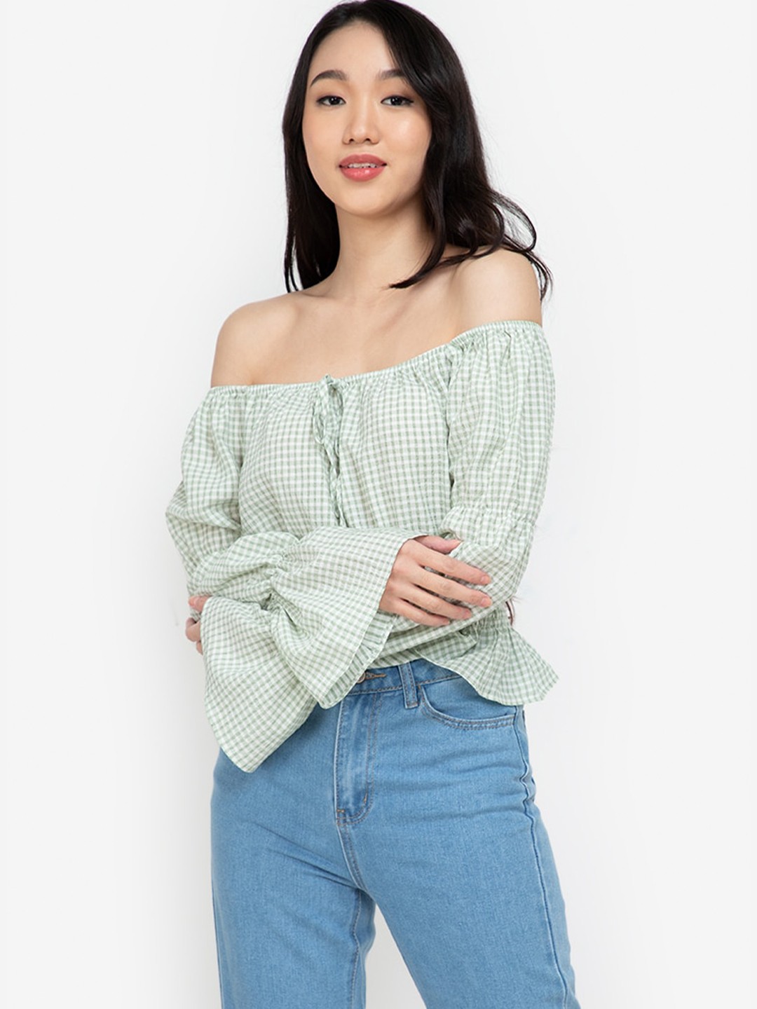 

ZALORA BASICS Green & White Checked Top