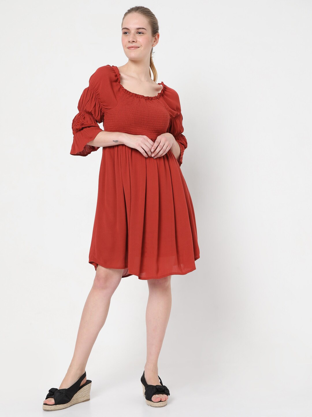 

Vero Moda Maroon Fit & Flare Dress