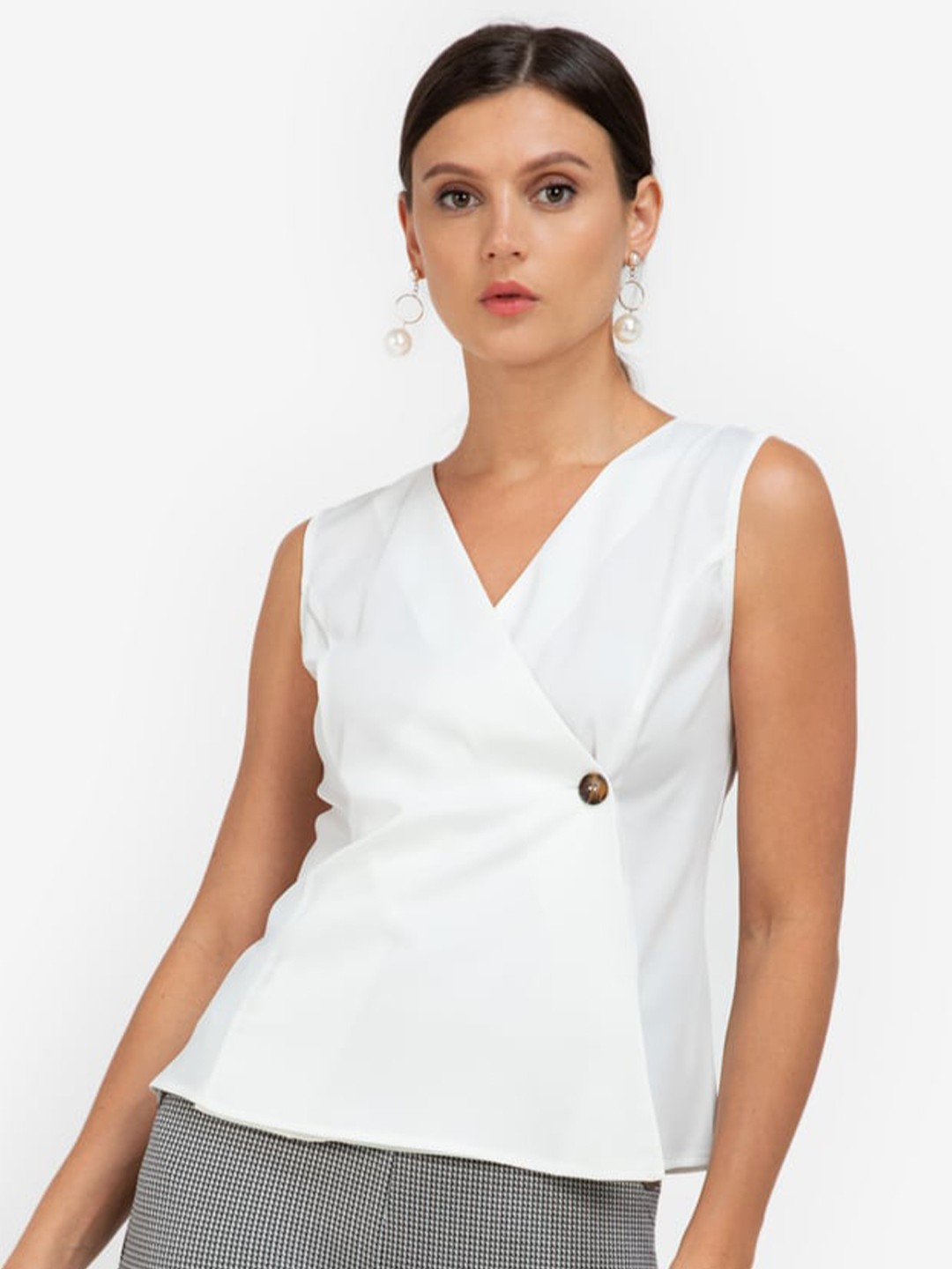 

ZALORA WORK White Button Wrap Top