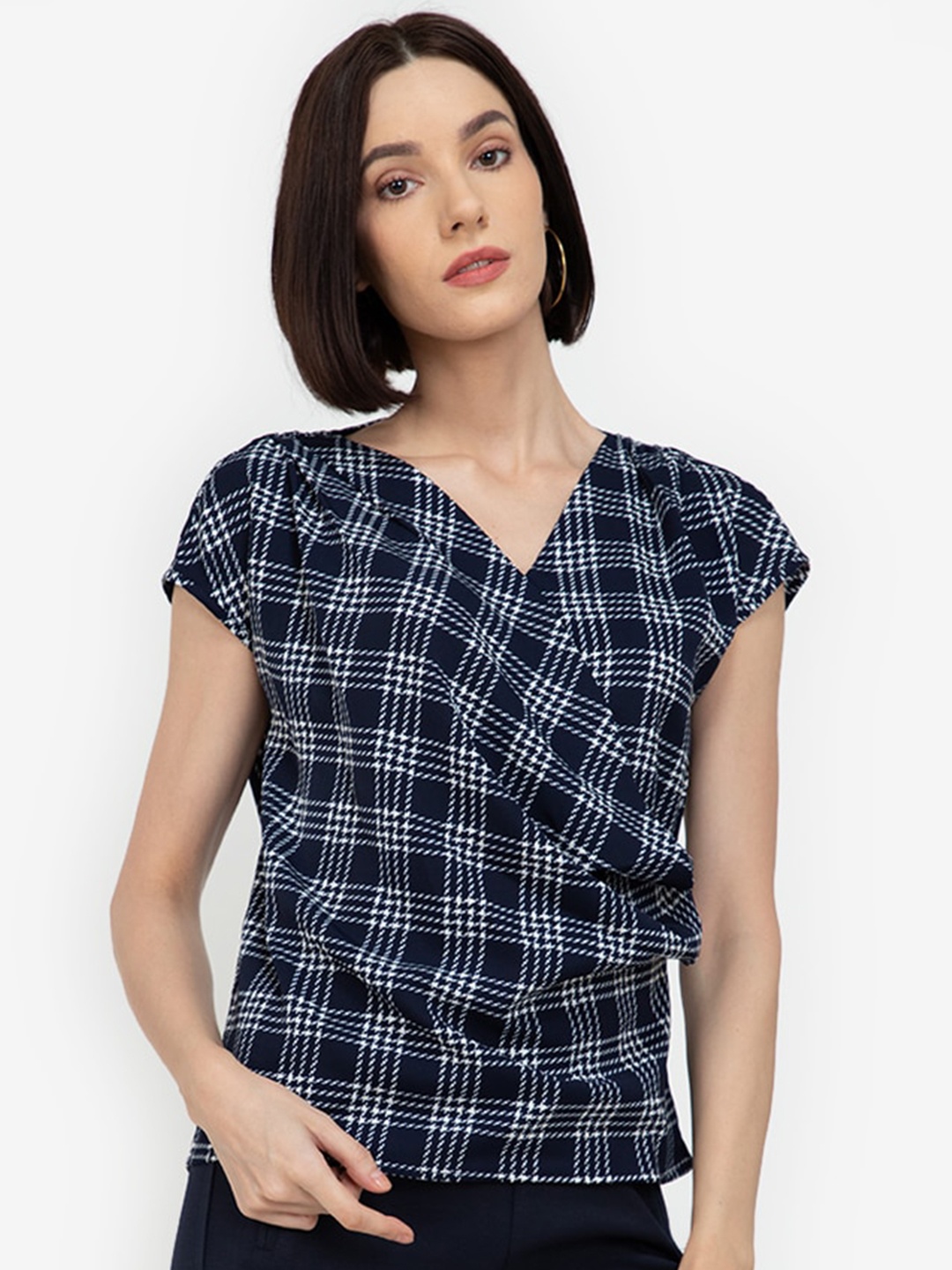 

ZALORA WORK Multicoloured Checked Wrap Top, Multi