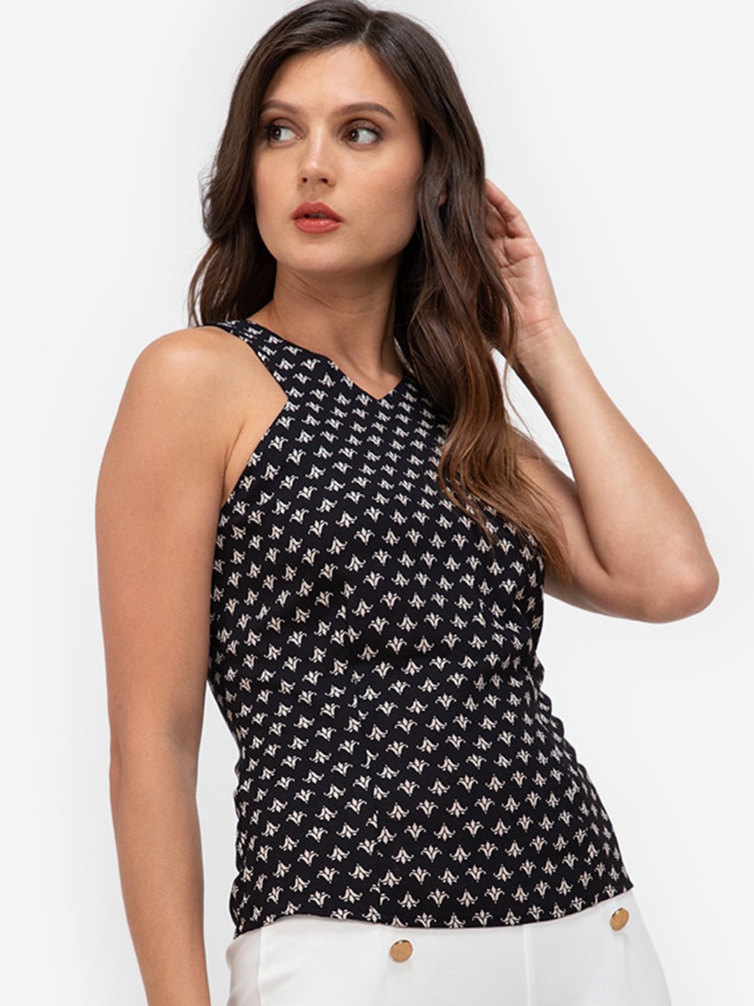 

ZALORA WORK Black & Beige Ethnic Print Top