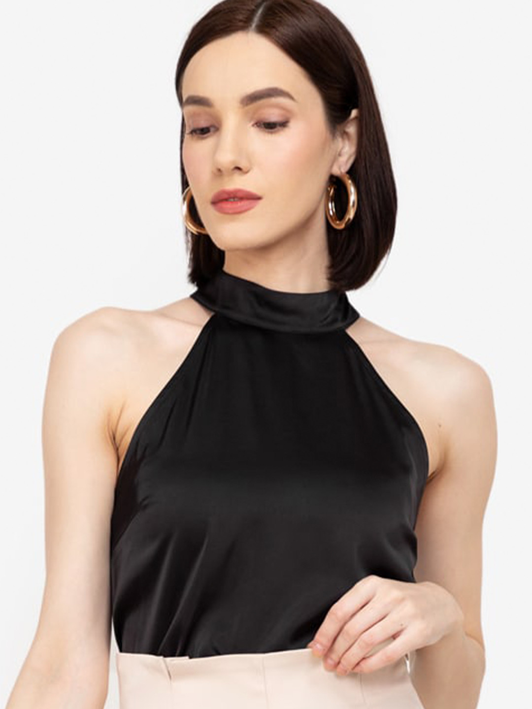 

ZALORA WORK Black Choker Neck Sheen Sheer Top