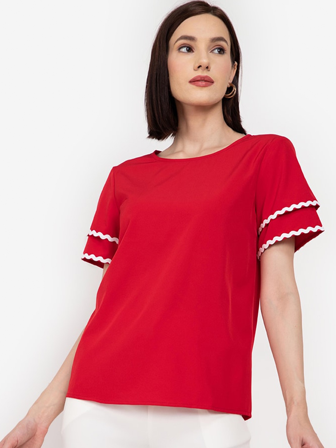 

ZALORA WORK Red & White Tiered Sleeves Top