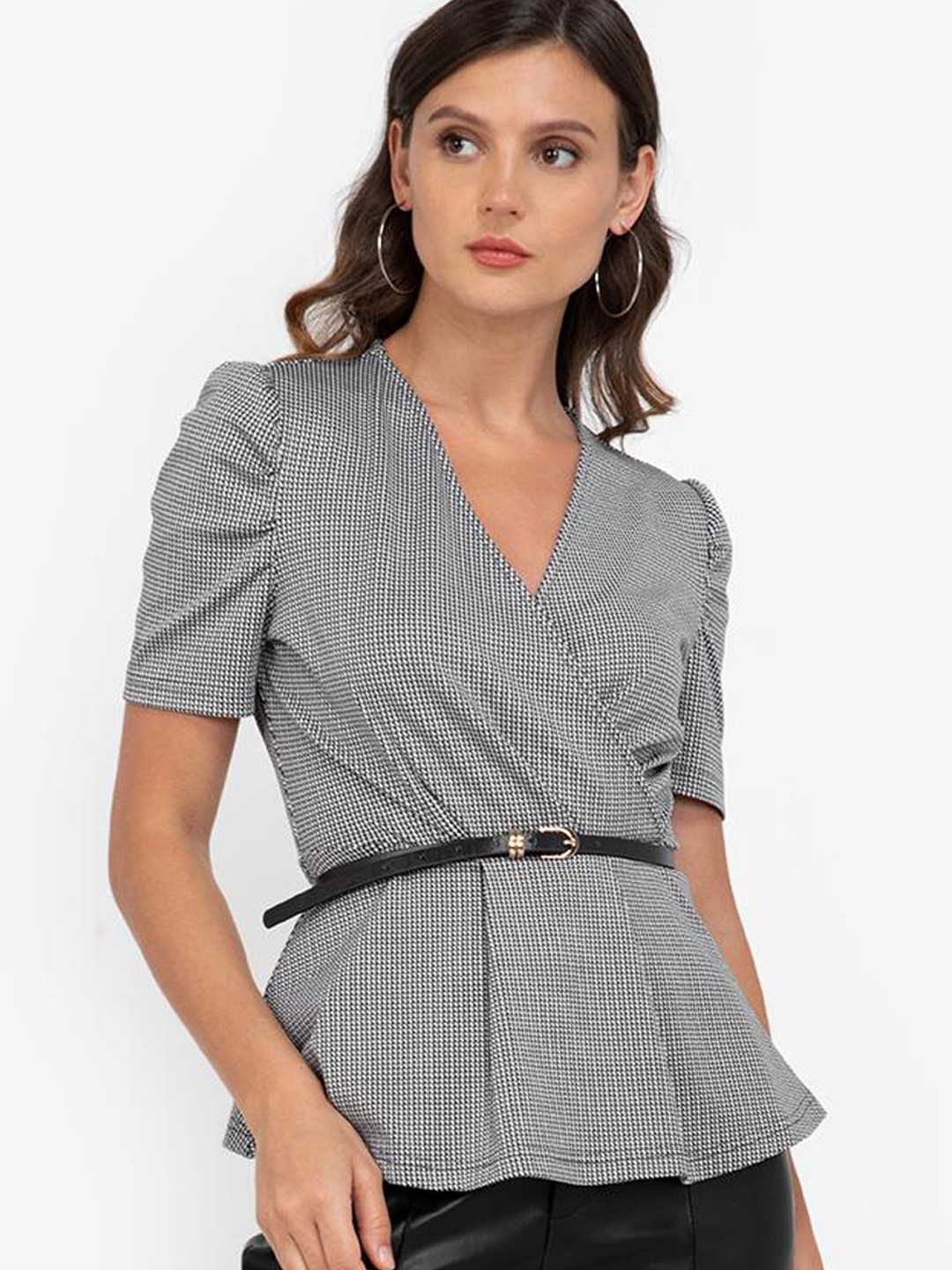 

ZALORA WORK Red & White Print Wrap Top