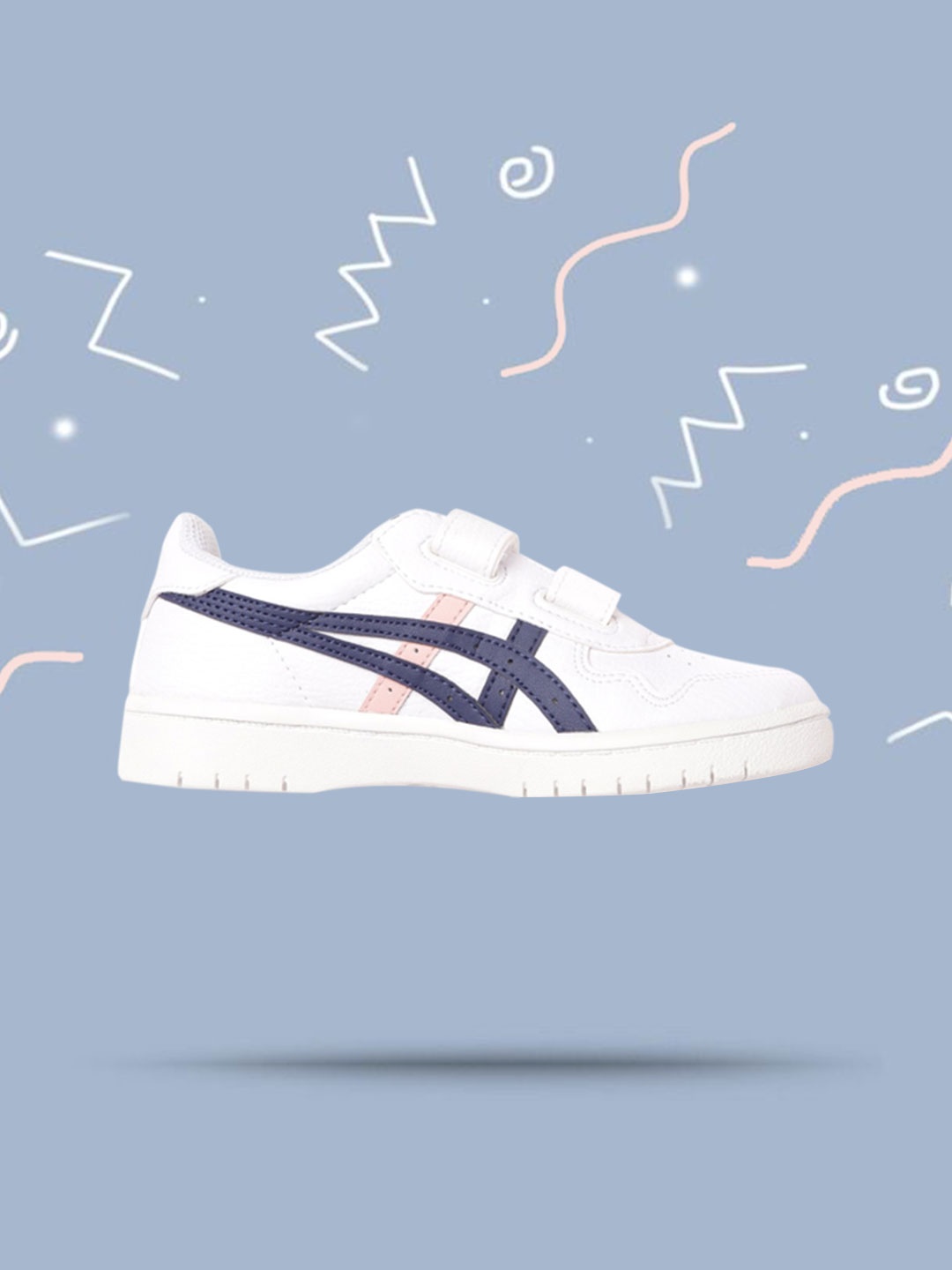 

ASICS Kids White & Navy Blue Perforated Japan S PS Sneakers
