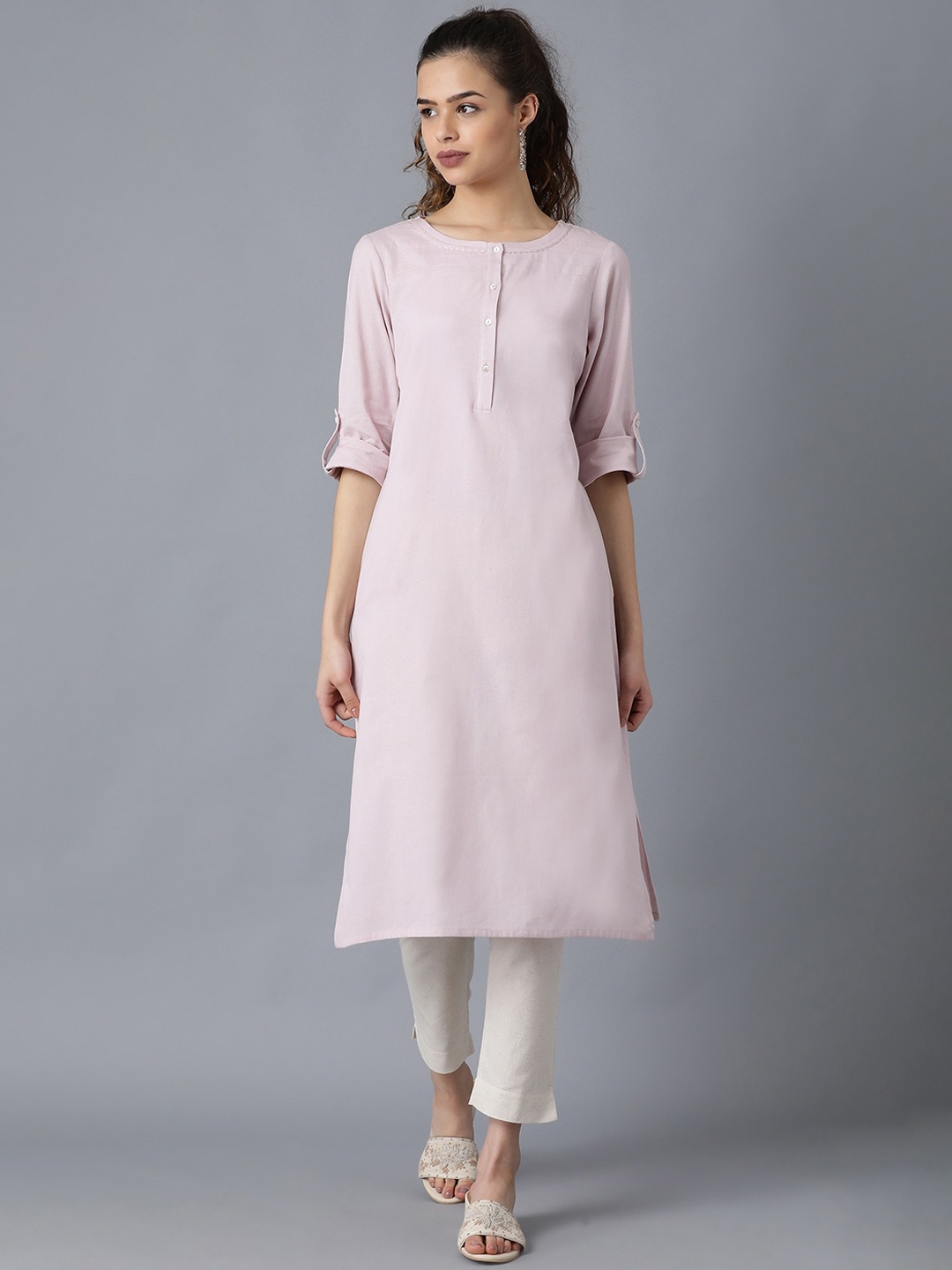 

W Women Pink Solid Kurta