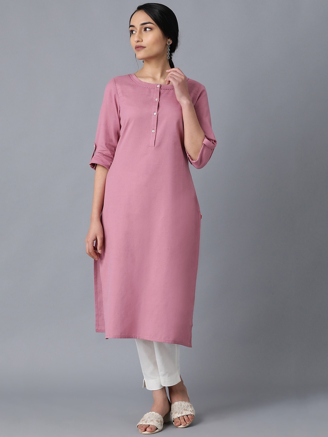 

W Women Mauve Round Neck Kurta