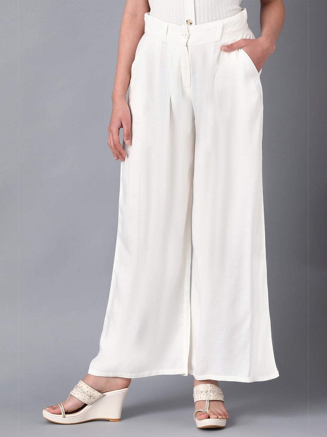 

W Women White Flared Palazzos
