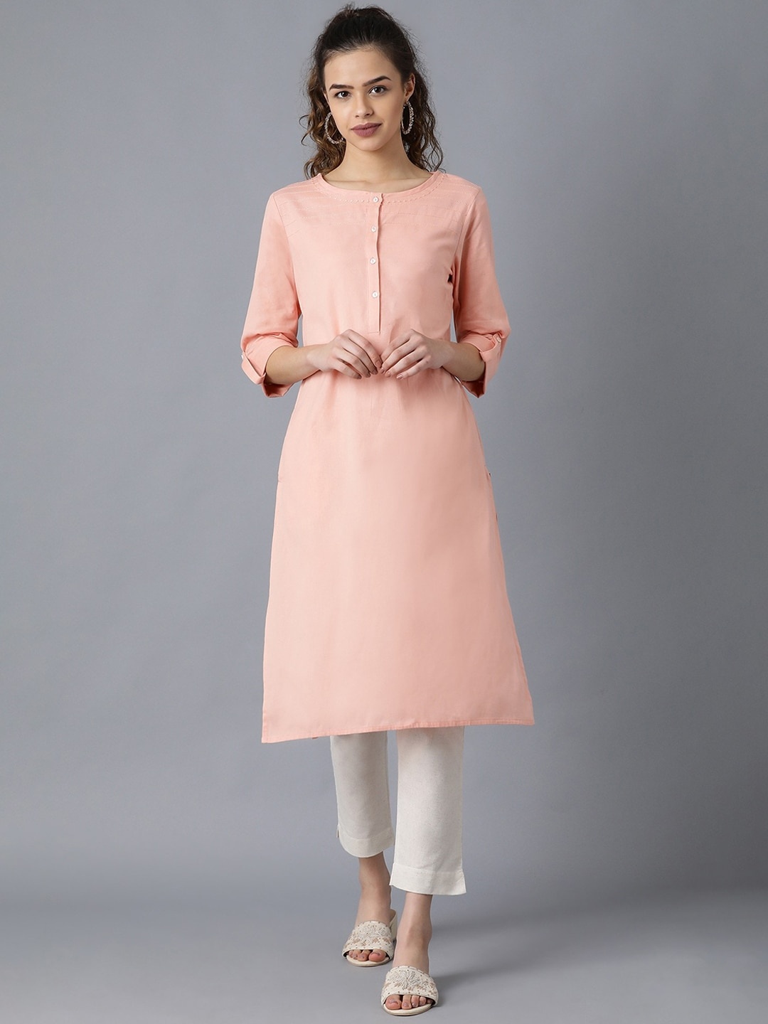 

W Women Peach-Coloured Kurta