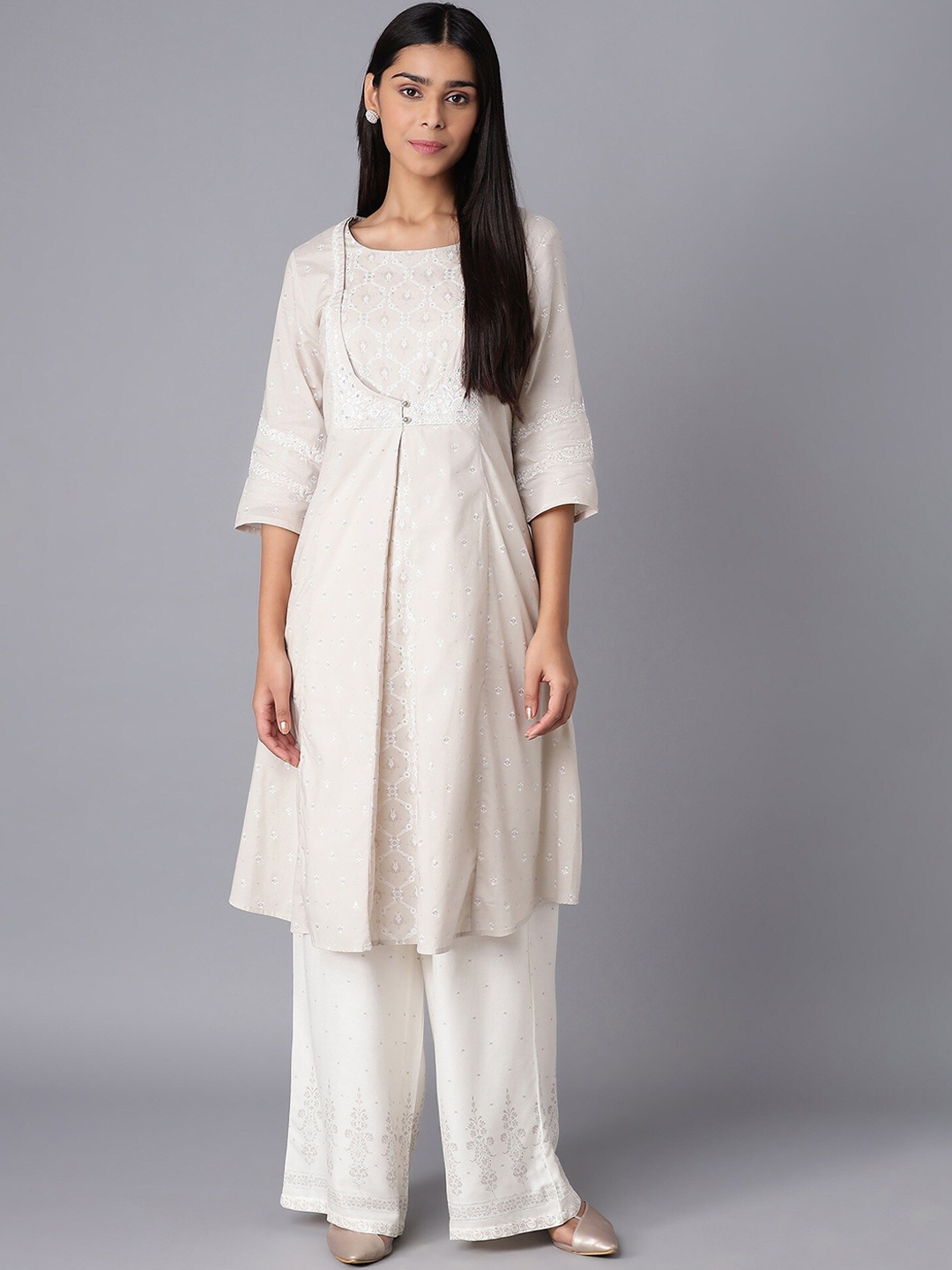 

W Women Beige Ethnic Motifs Yoke Design Pure Cotton Kurta