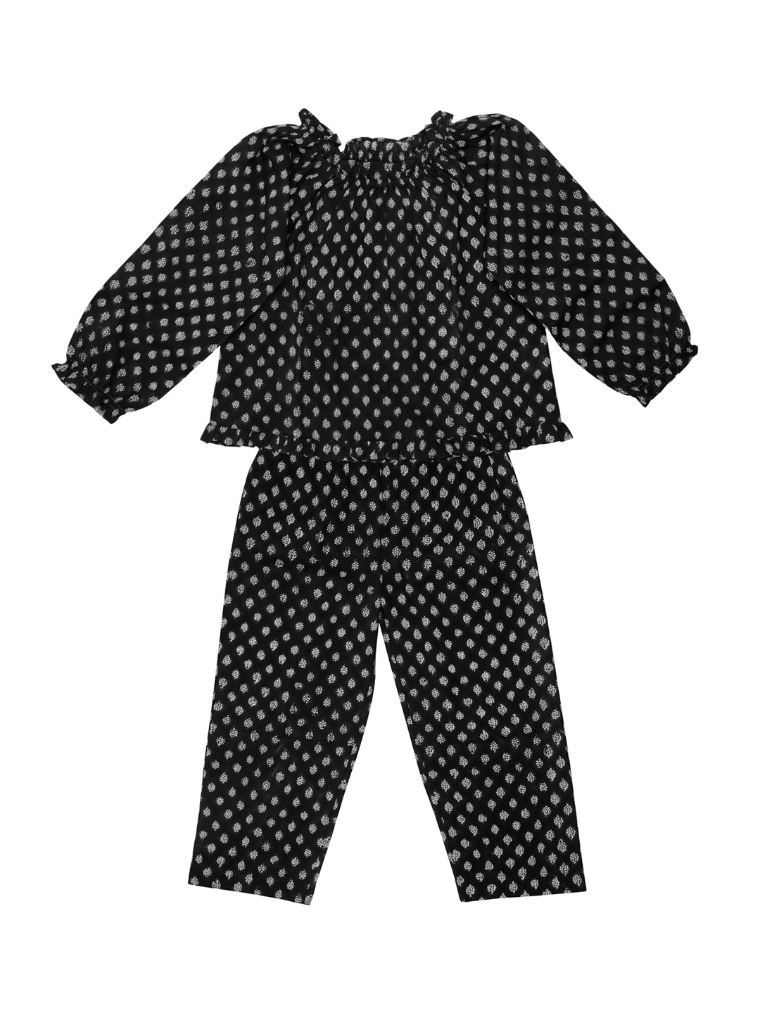 

My Little Lambs Girls Black Printed Night suit