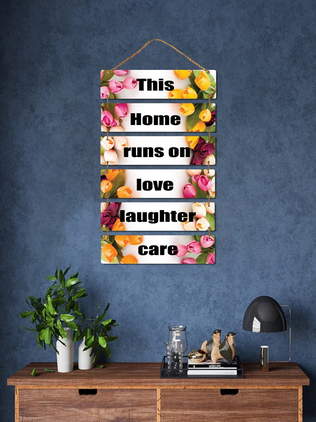 

ROMEE White & Yellow Printed Wooden Wall Hangings Decor