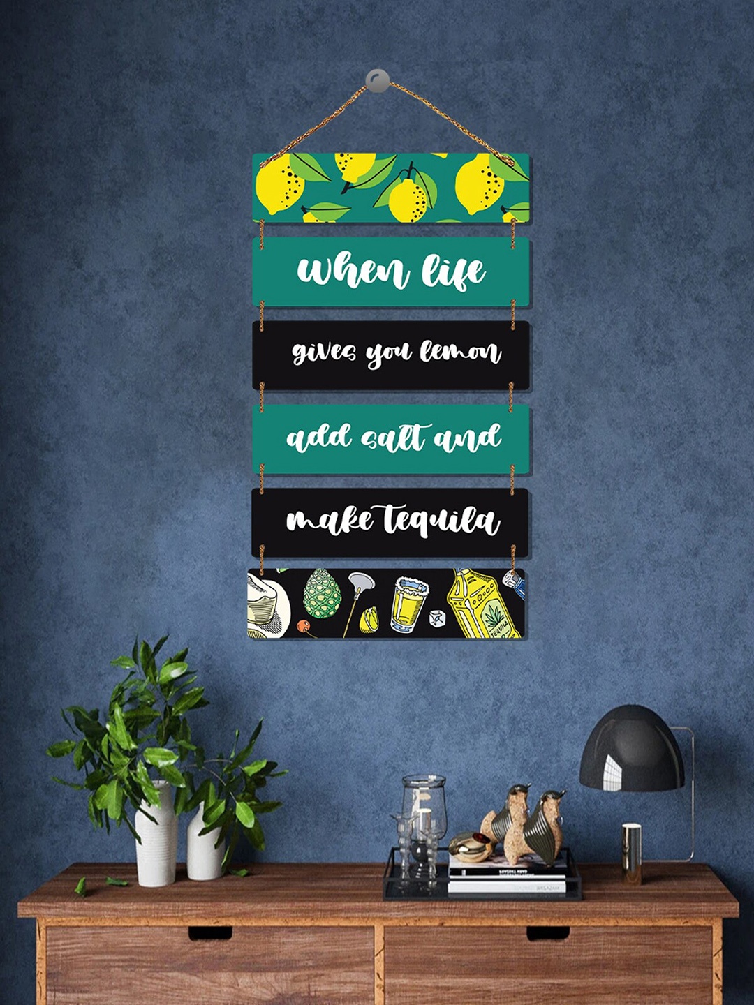 ROMEE Green & White Digital Printed Wooden Wall Hanging