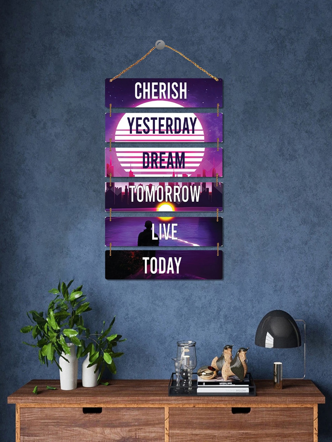 

ROMEE Purple & White Digital Printed Wooden Wall Hanging