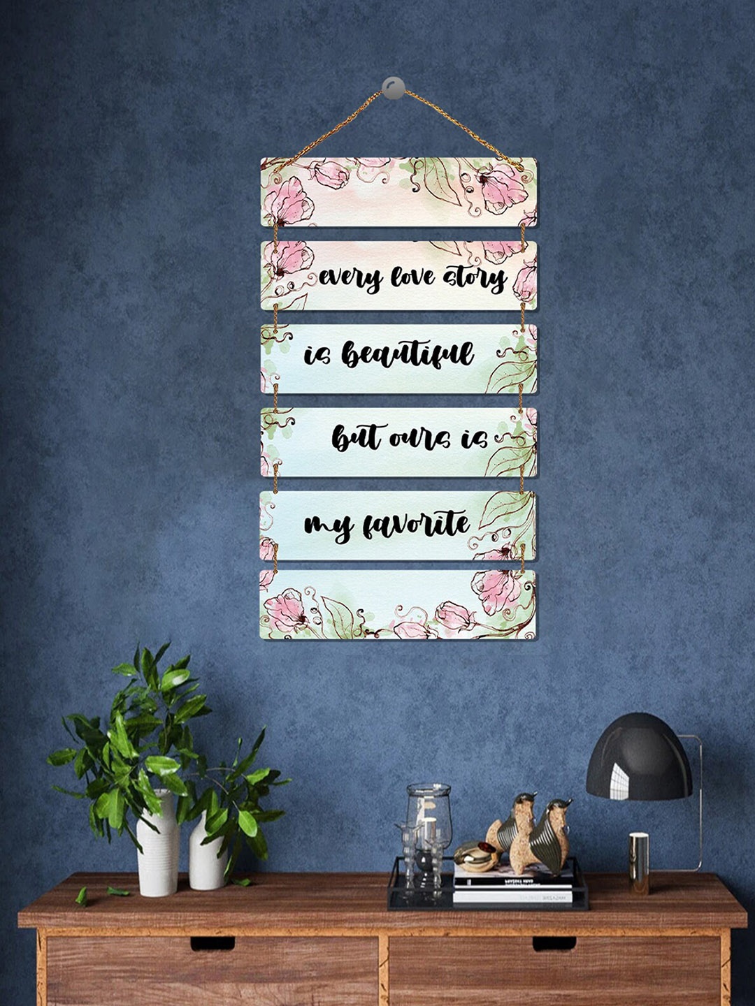 

ROMEE Pink & Green Digital Printed Wooden Wall Hanging