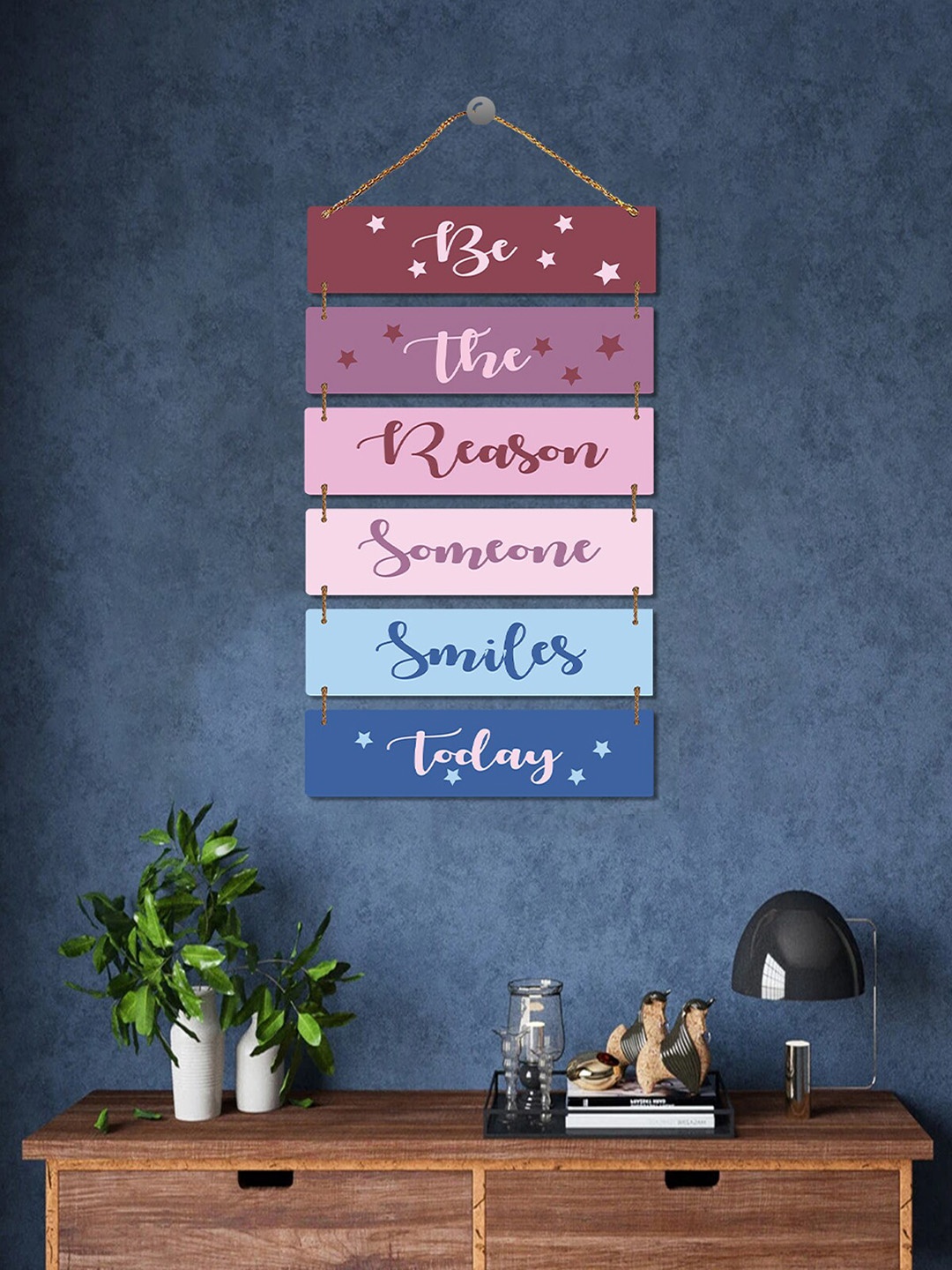 

ROMEE Pink & Blue Digital Printed Wooden Wall Hanging