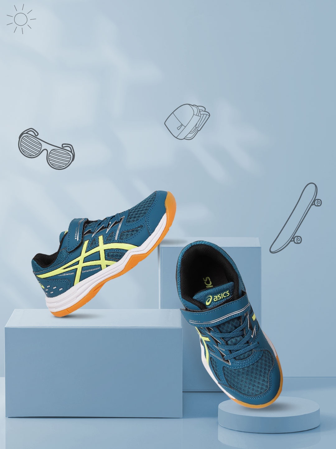 

ASICS Kids Teal Blue Woven Design Upcourt 4 PS Non-Marking Running Shoes