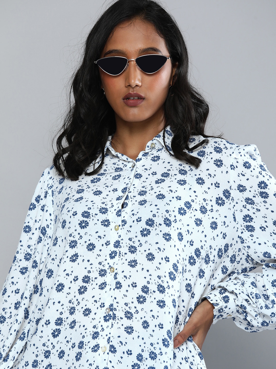 

Levi's X Deepika Padukone Women White And Blue Floral Printed Styled Casual Shirt