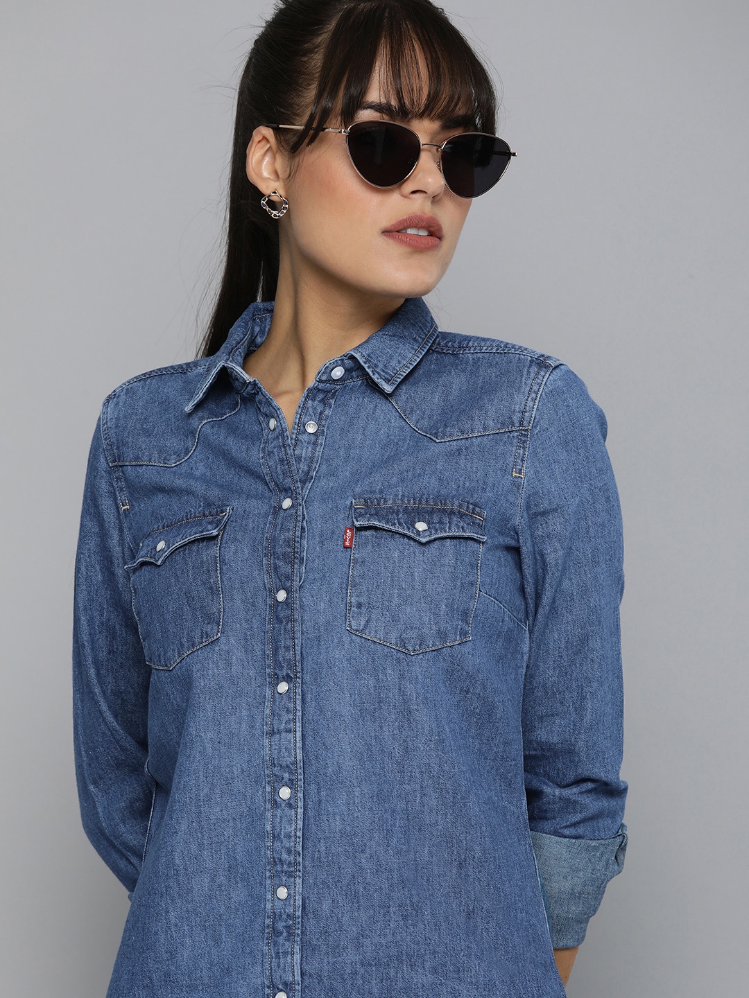 

Levis Women Blue Denim Casual Shirt
