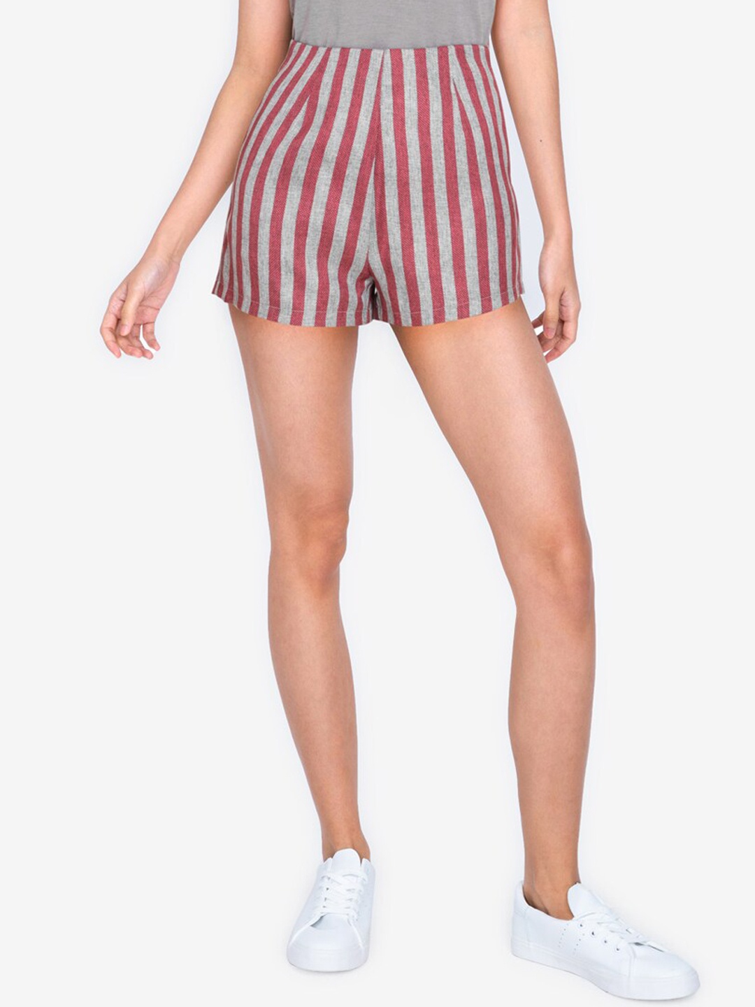 

ZALORA BASICS Women Pink & Grey Striped Shorts